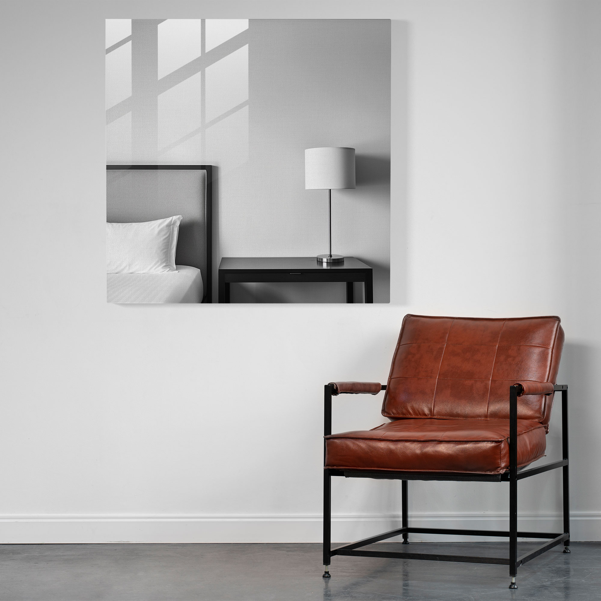 Hotel Glass Print - Cozy Room - Hotel, Wall Decoration, Black And White, Glass Print