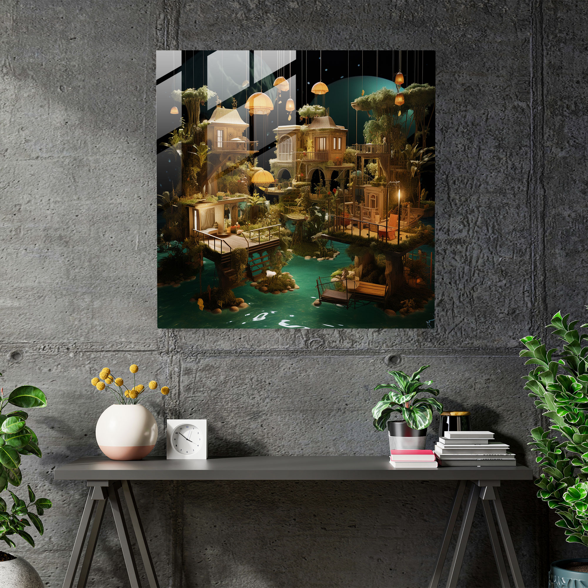 Hotel Glass Print - Dreamlike Garden - Hotel, Dreamlike Garden, Mixed Media, Hotel