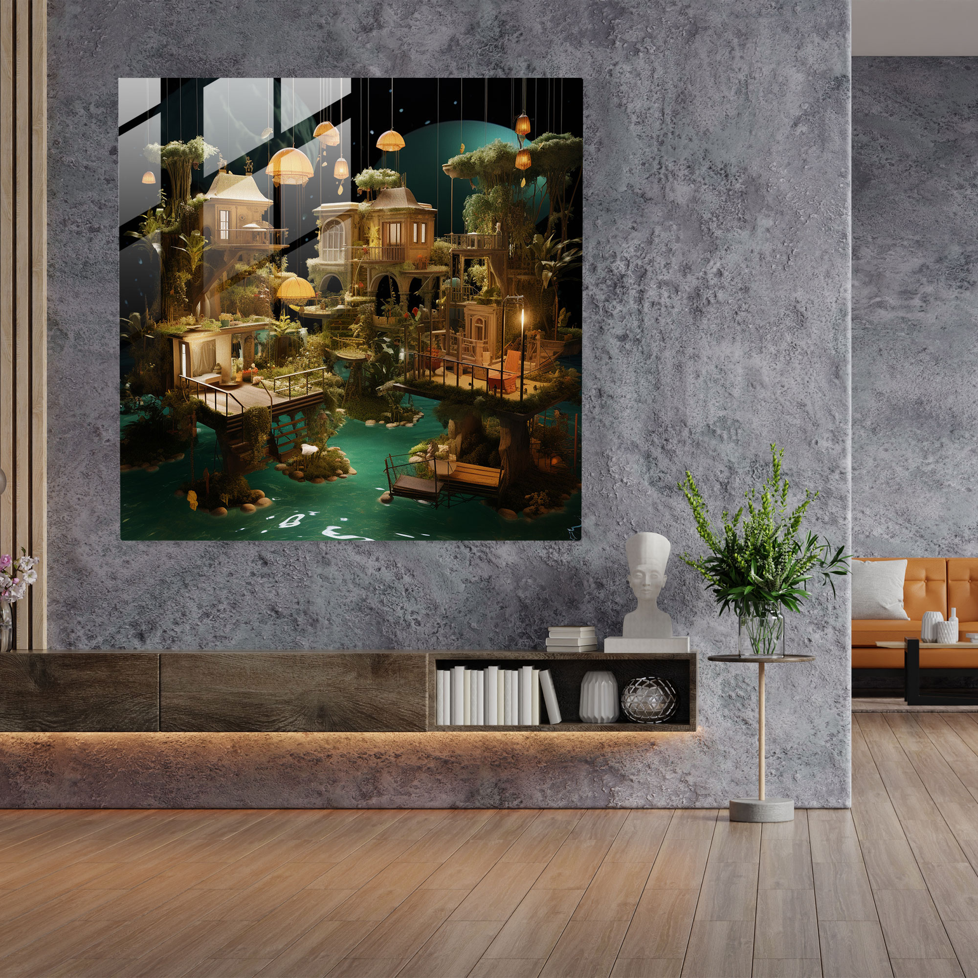Hotel Glass Print - Dreamlike Garden - Hotel, Dreamlike Garden, Mixed Media, Hotel