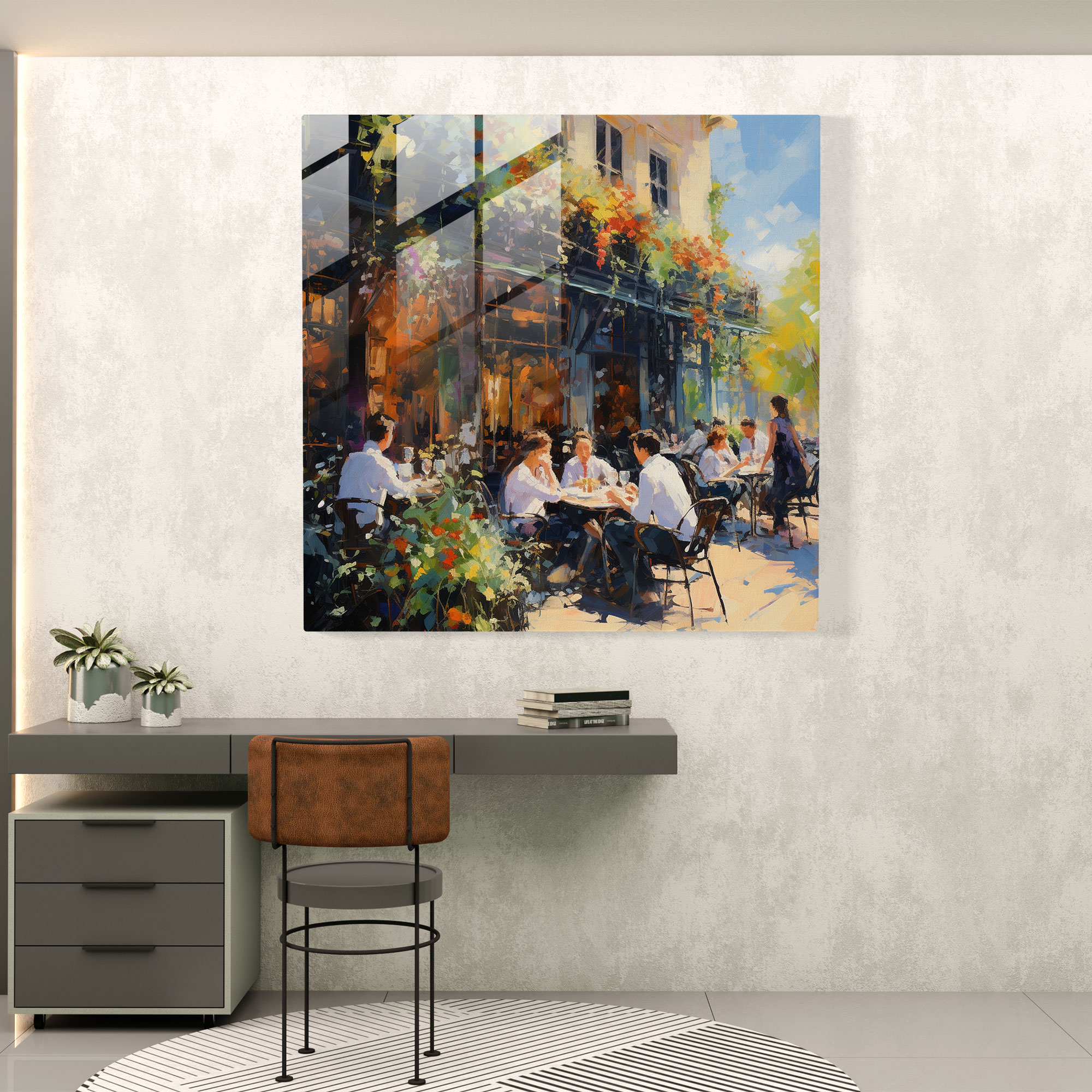 Hotel Glass Print - Outdoor Cafe - Hotel, Impressionist Painting, Outdoor Hotel Cafe, Glass Print