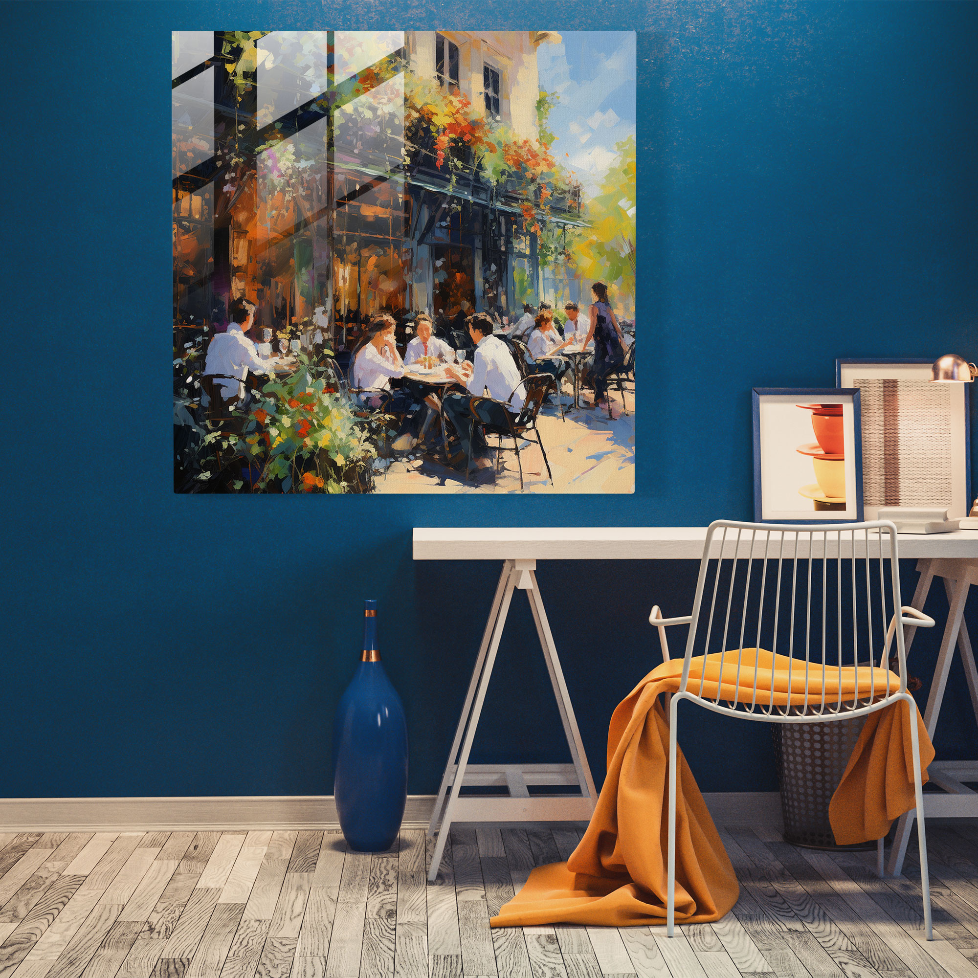 Hotel Glass Print - Outdoor Cafe - Hotel, Impressionist Painting, Outdoor Hotel Cafe, Glass Print