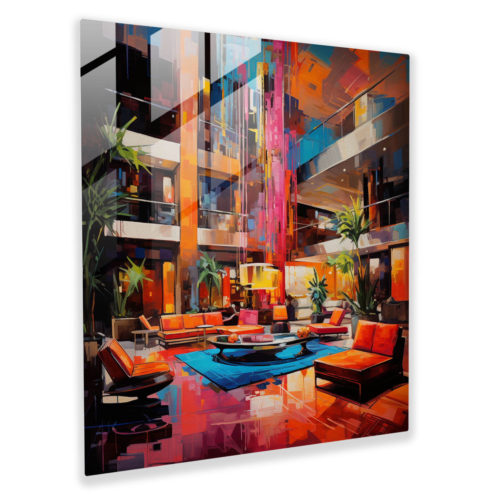 Hotel Lobby Glass Print - Hotel, Glass Wall Art, Glass Art, Wall Decoration