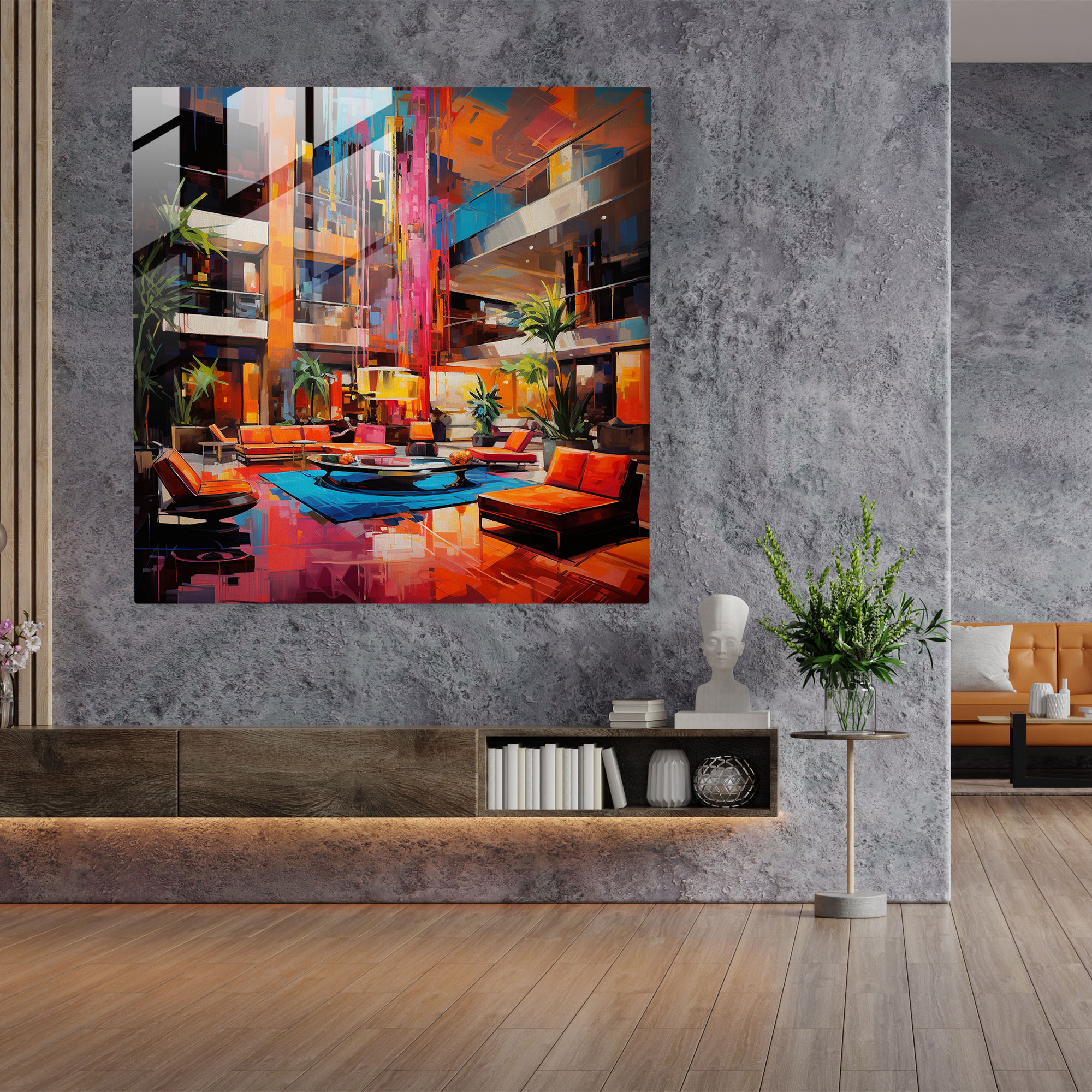Hotel Lobby Glass Print - Hotel, Glass Wall Art, Glass Art, Wall Decoration