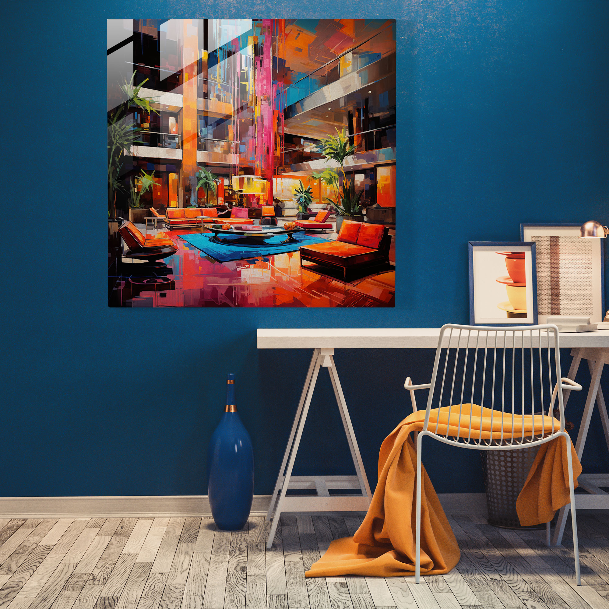 Hotel Lobby Glass Print - Hotel, Glass Wall Art, Glass Art, Wall Decoration