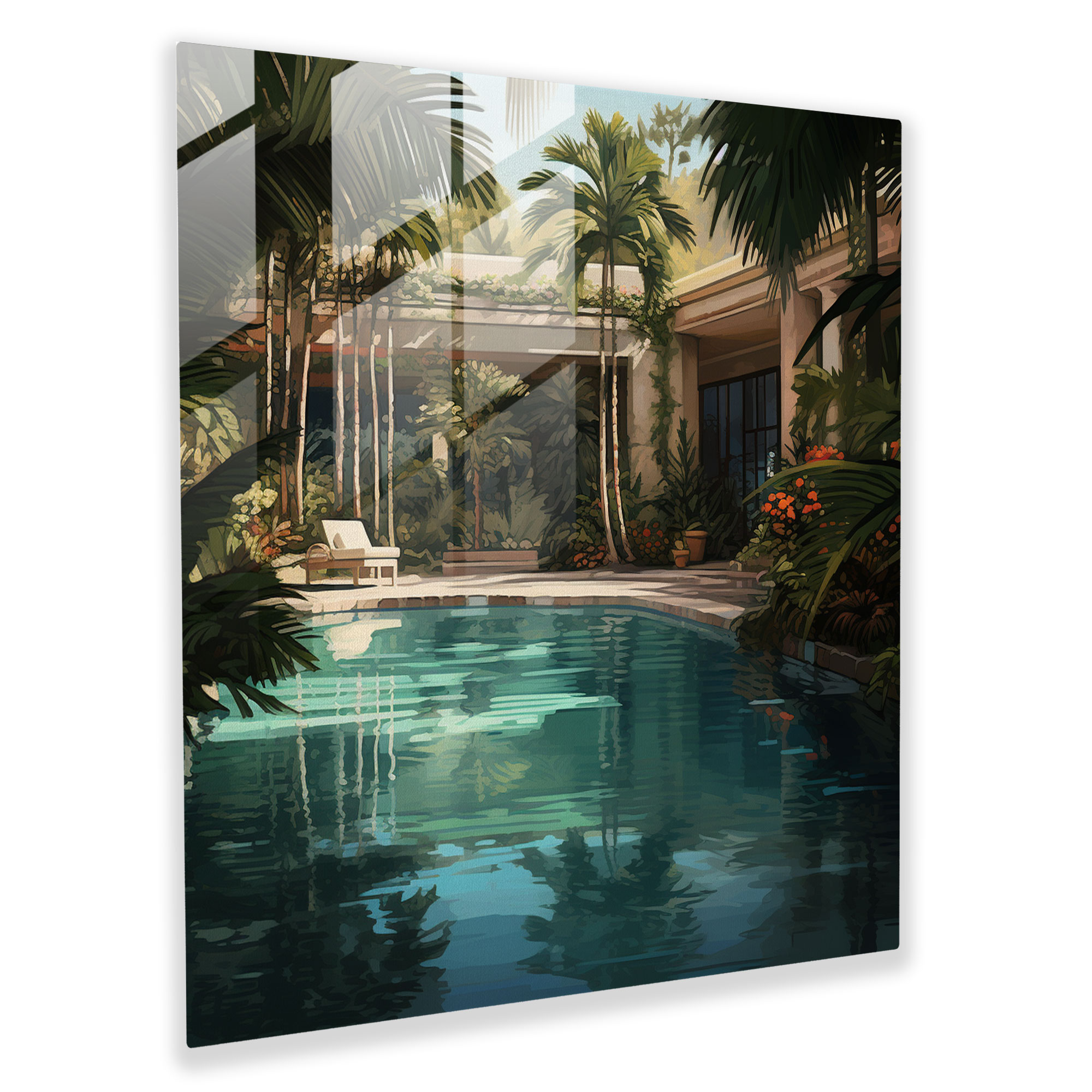Tropical Oasis Glass Print - Hotel, Glass Print, Glass Wall Art, Wall Decoration