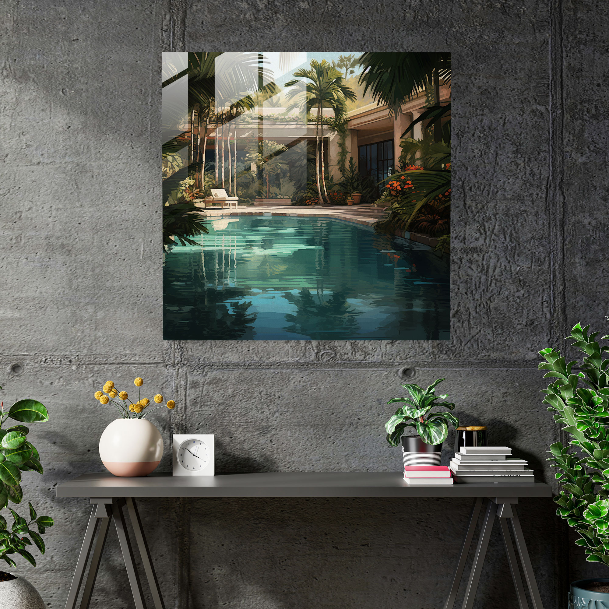 Tropical Oasis Glass Print - Hotel, Glass Print, Glass Wall Art, Wall Decoration