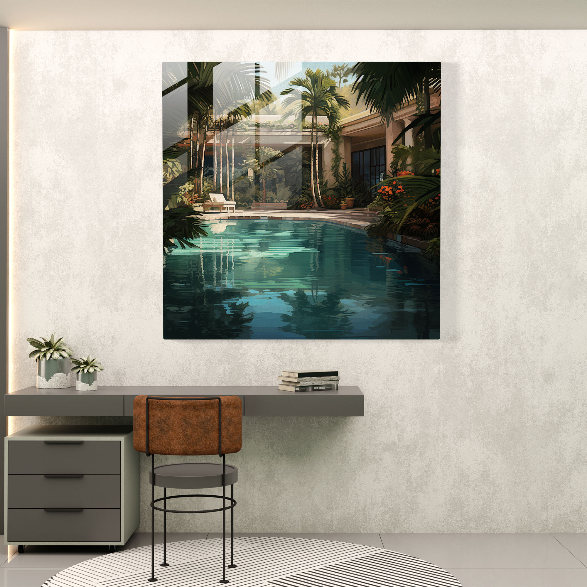 Tropical Oasis Glass Print - Hotel, Glass Print, Glass Wall Art, Wall Decoration