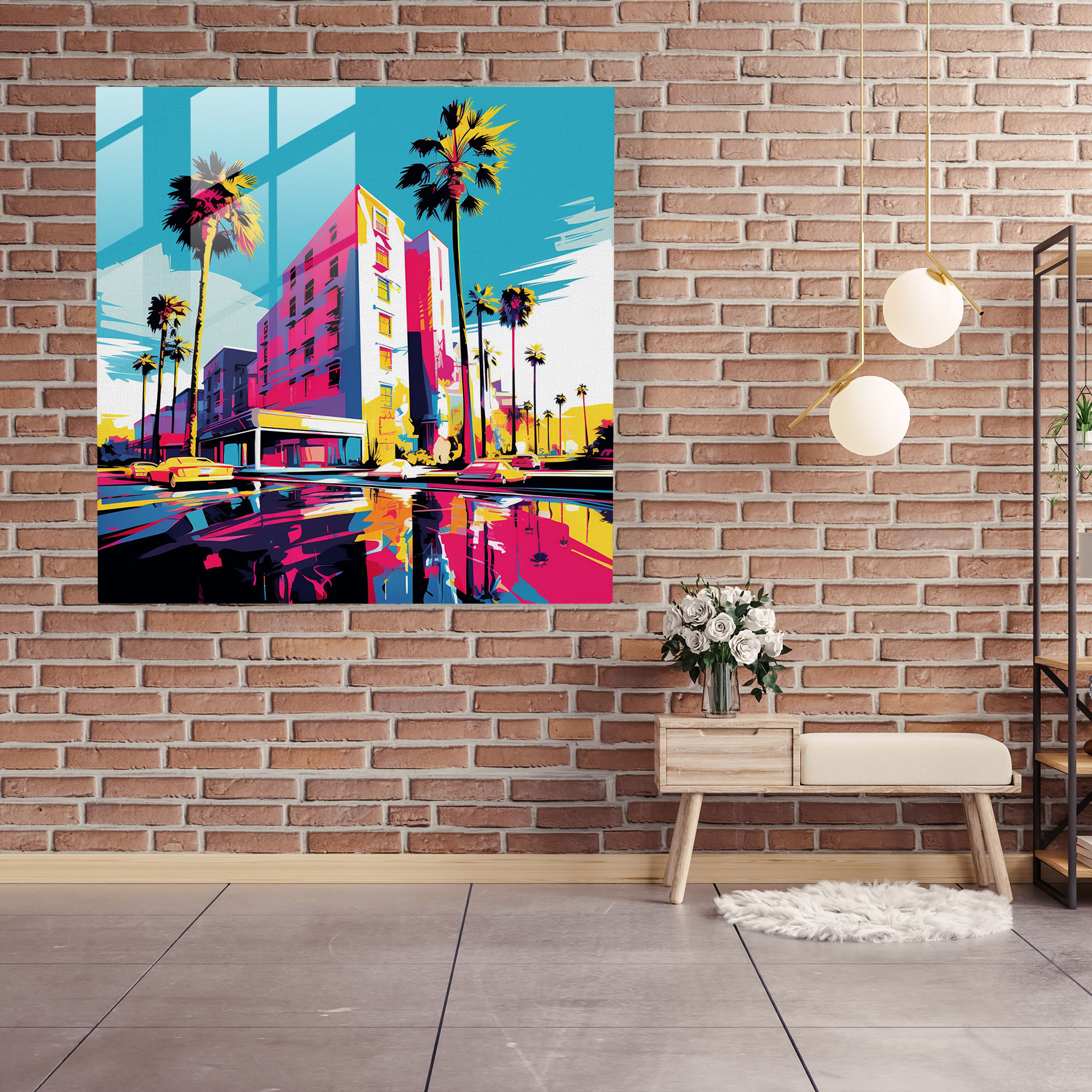 Pop Art Hotel Glass Print - Hotel, Glass Art, Glass Wall Art, Home Decoration
