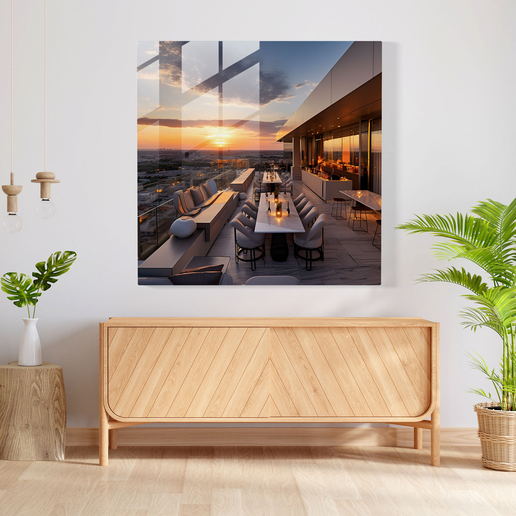 Sunset Rooftop Bar Glass Print - Hotel, Glass Print, Glass Wall Art, Home Decoration