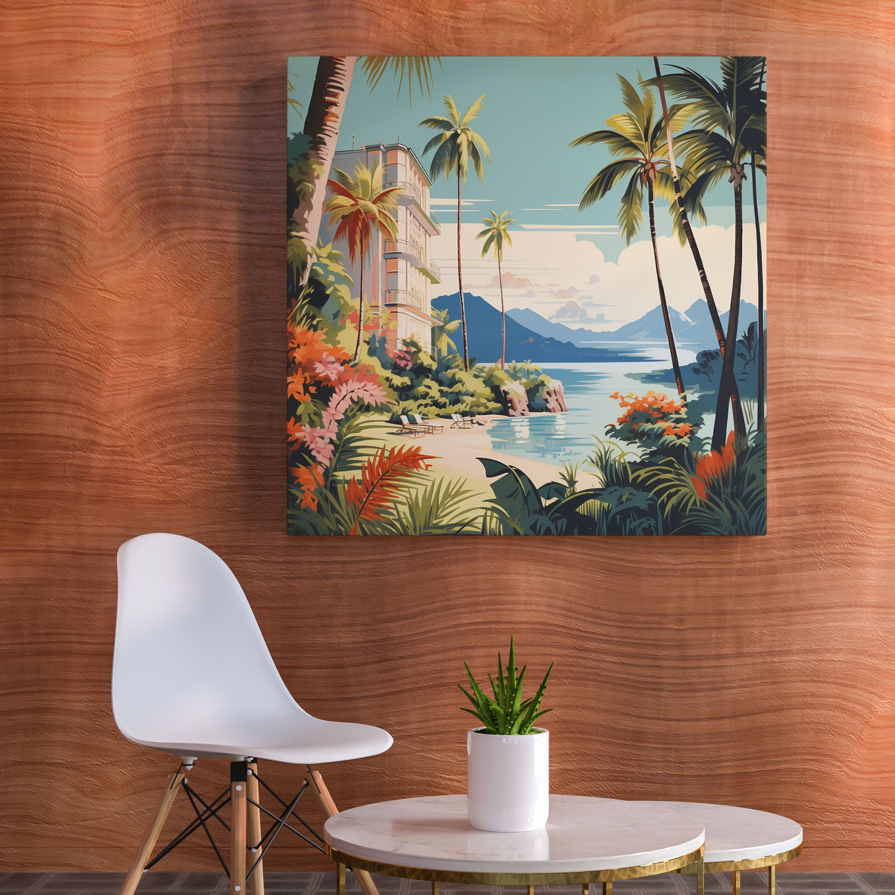 Tropical Paradise Hotel Vintage Poster Canvas Print - Hotel, Wall Decoration, Wall Art, Vintage Travel Poster