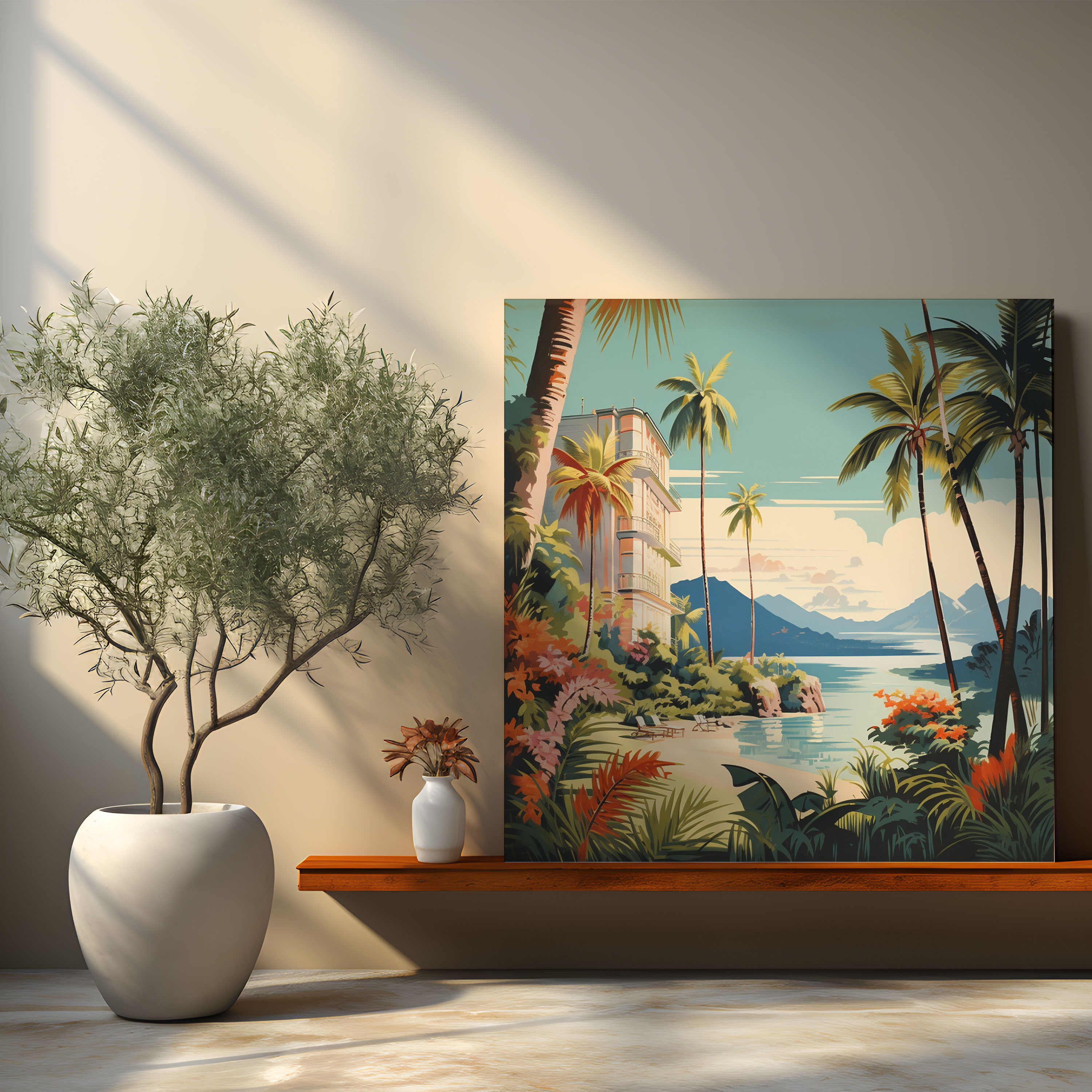 Tropical Paradise Hotel Vintage Poster Canvas Print - Hotel, Wall Decoration, Wall Art, Vintage Travel Poster