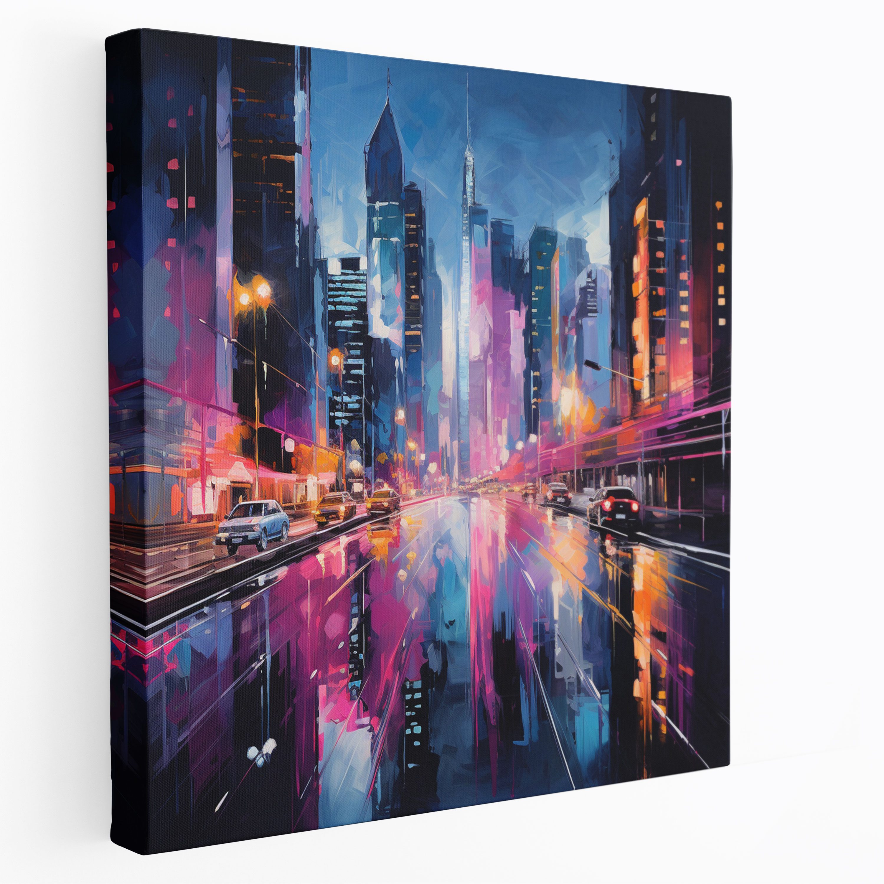 Hotel Cityscape Canvas Print - Hotel, Home Decoration, Neon Lights, Canvas Print