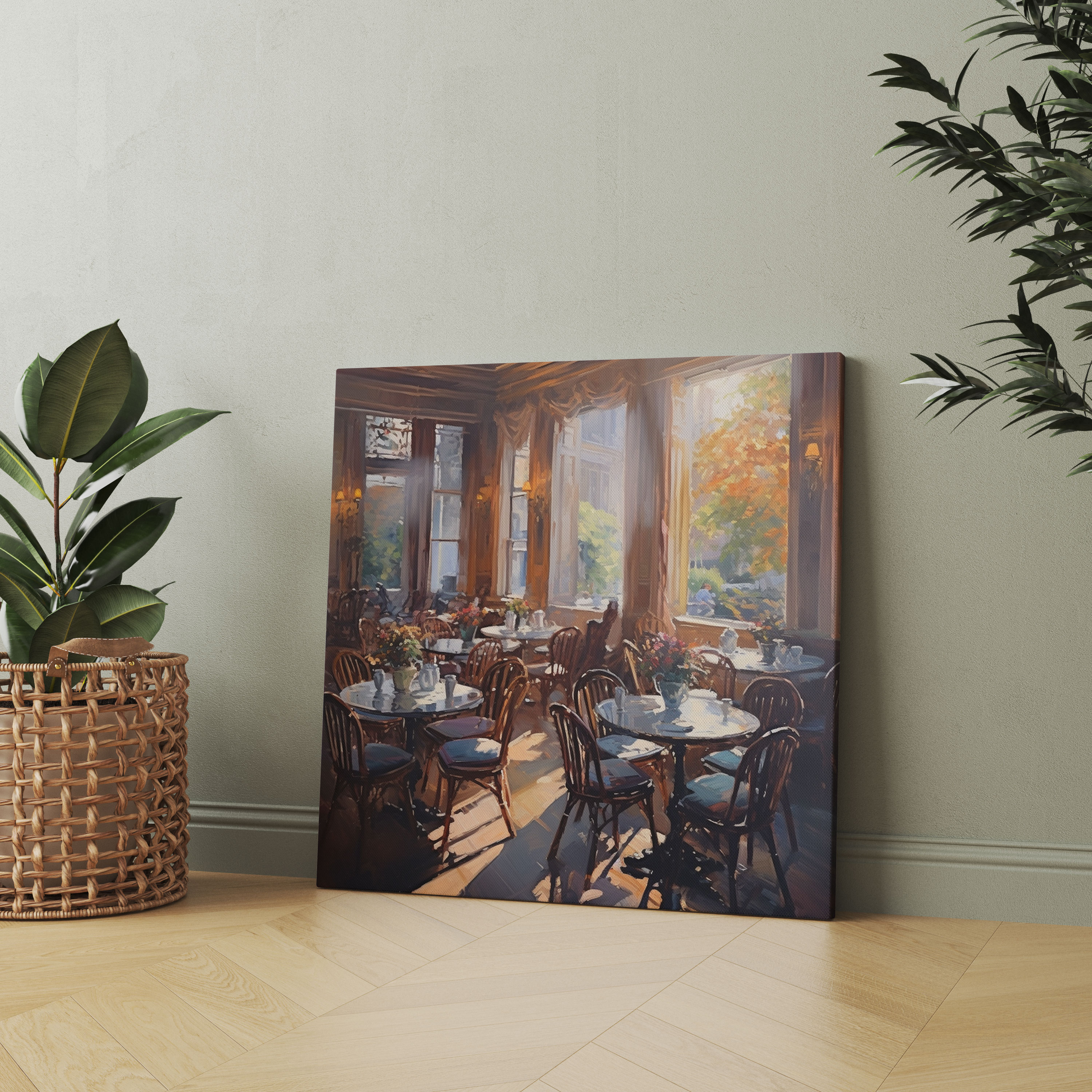 Cozy Hotel Cafe Canvas Print - Hotel, Impressionist Painting, Afternoon Tea, Canvas Wall Art