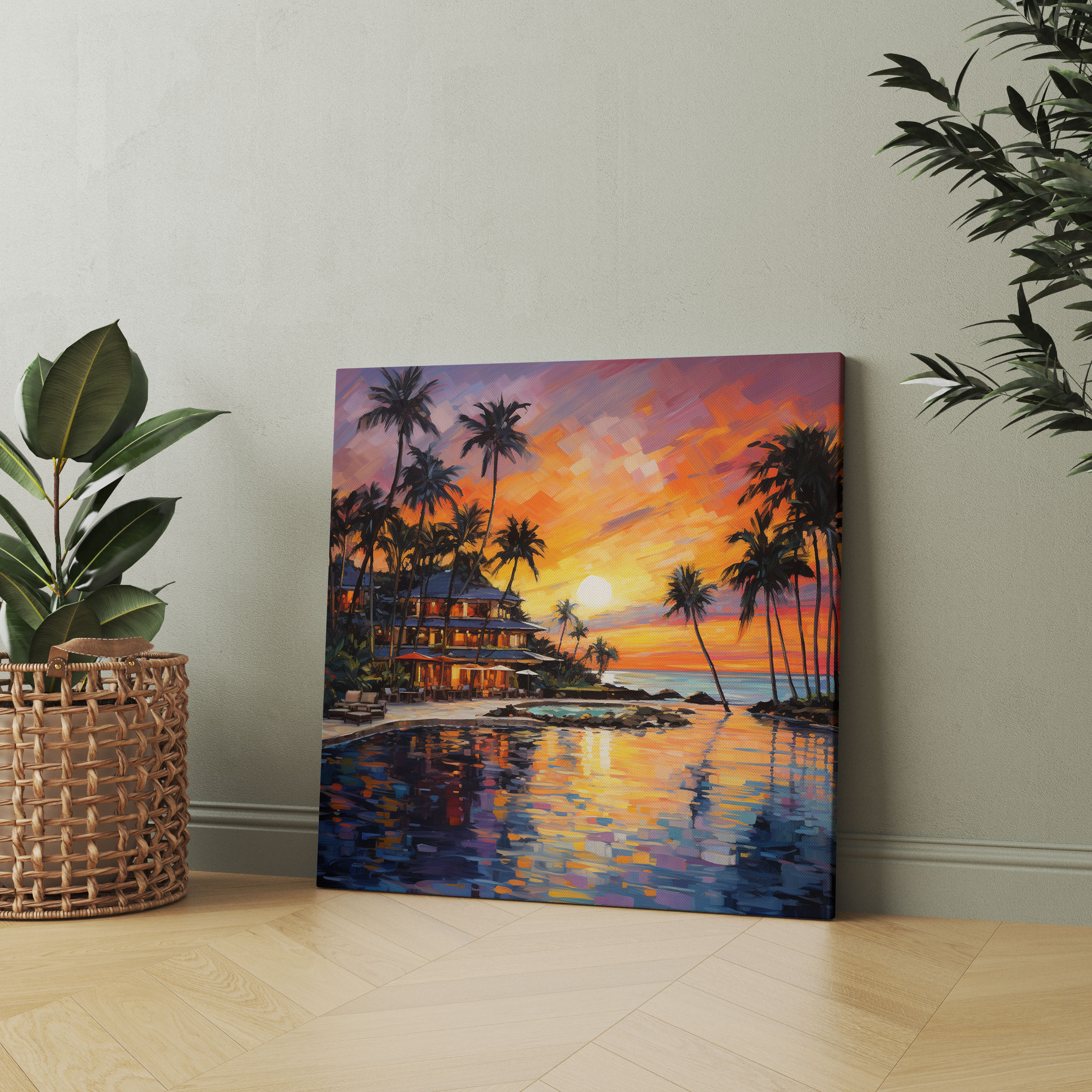 Impressionist Sunset Painting Canvas Print - Hotel, Wall Art, Hotel Theme, Canvas Print