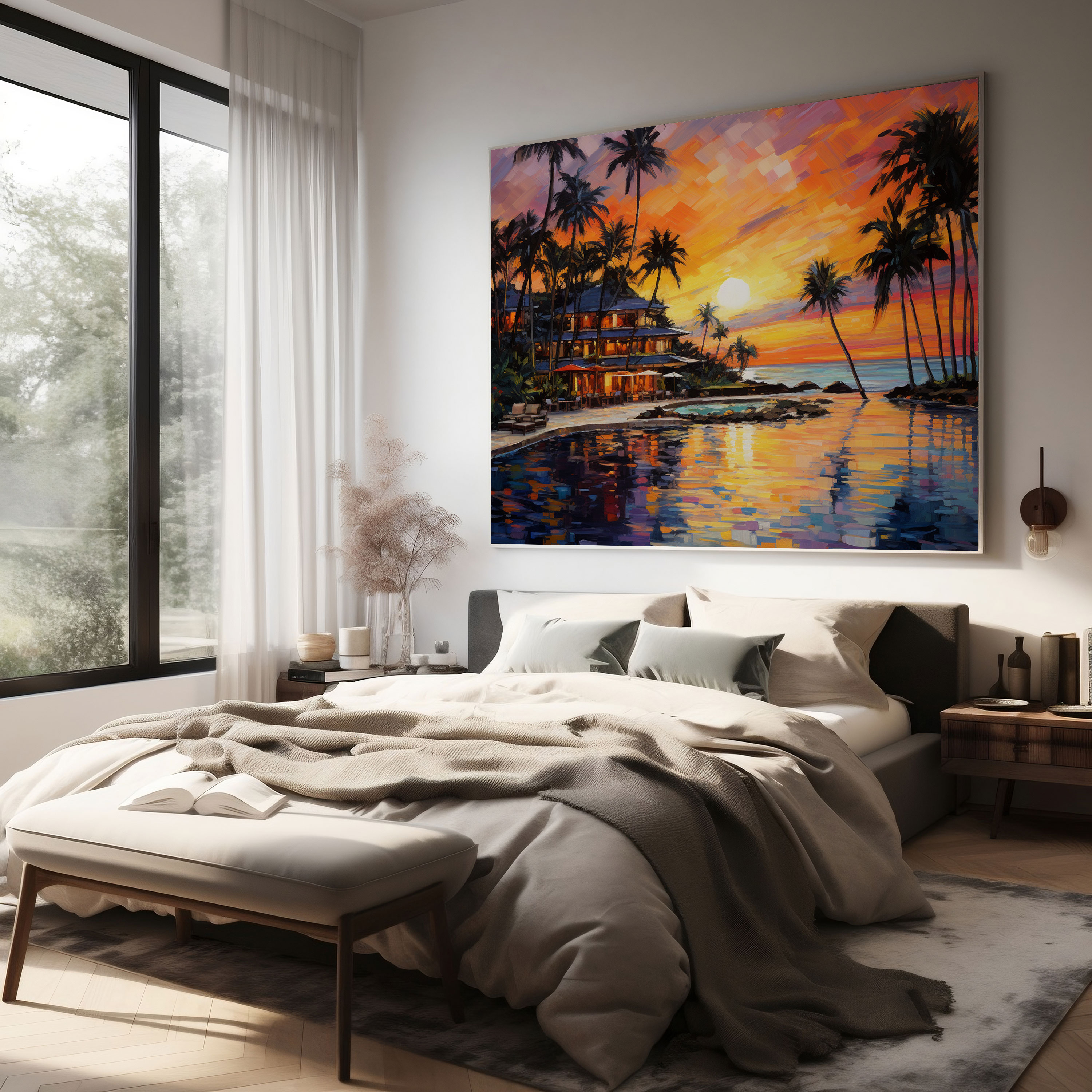Impressionist Sunset Painting Canvas Print - Hotel, Wall Art, Hotel Theme, Canvas Print
