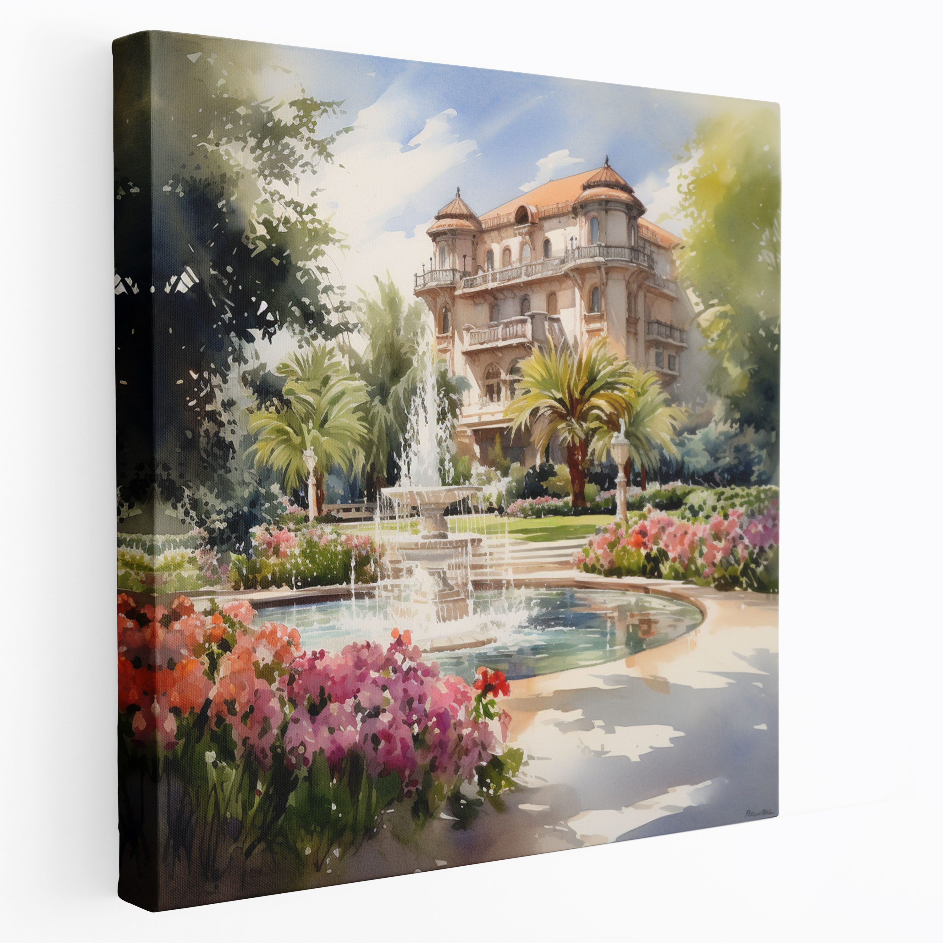 Watercolor Hotel Garden Painting Canvas Print - Hotel, Canvas, Wall Art, Hotel Theme