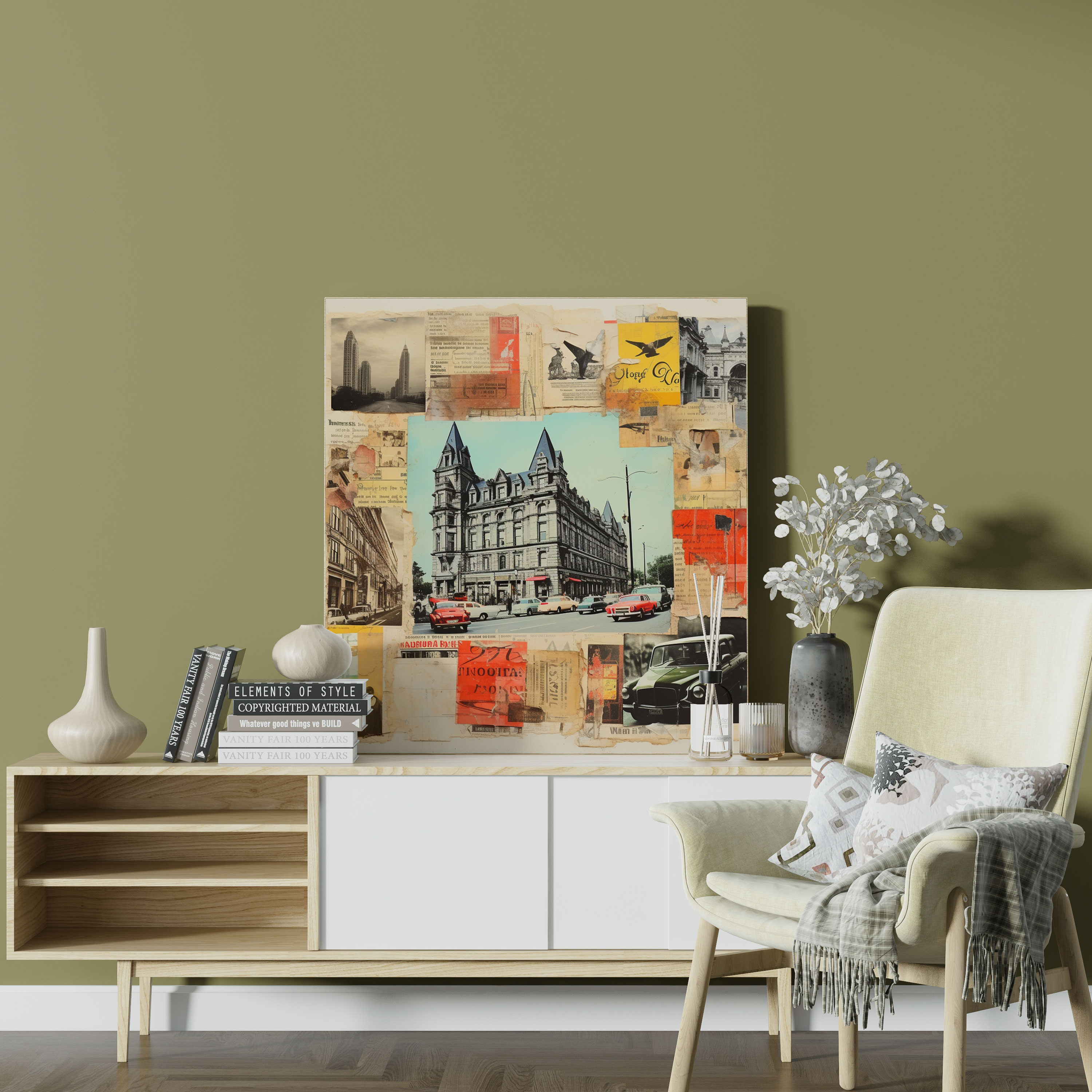 Vintage Hotel Collage Artwork Canvas Print - Hotel, Canvas, Canvas Wall Art, Collage Artwork