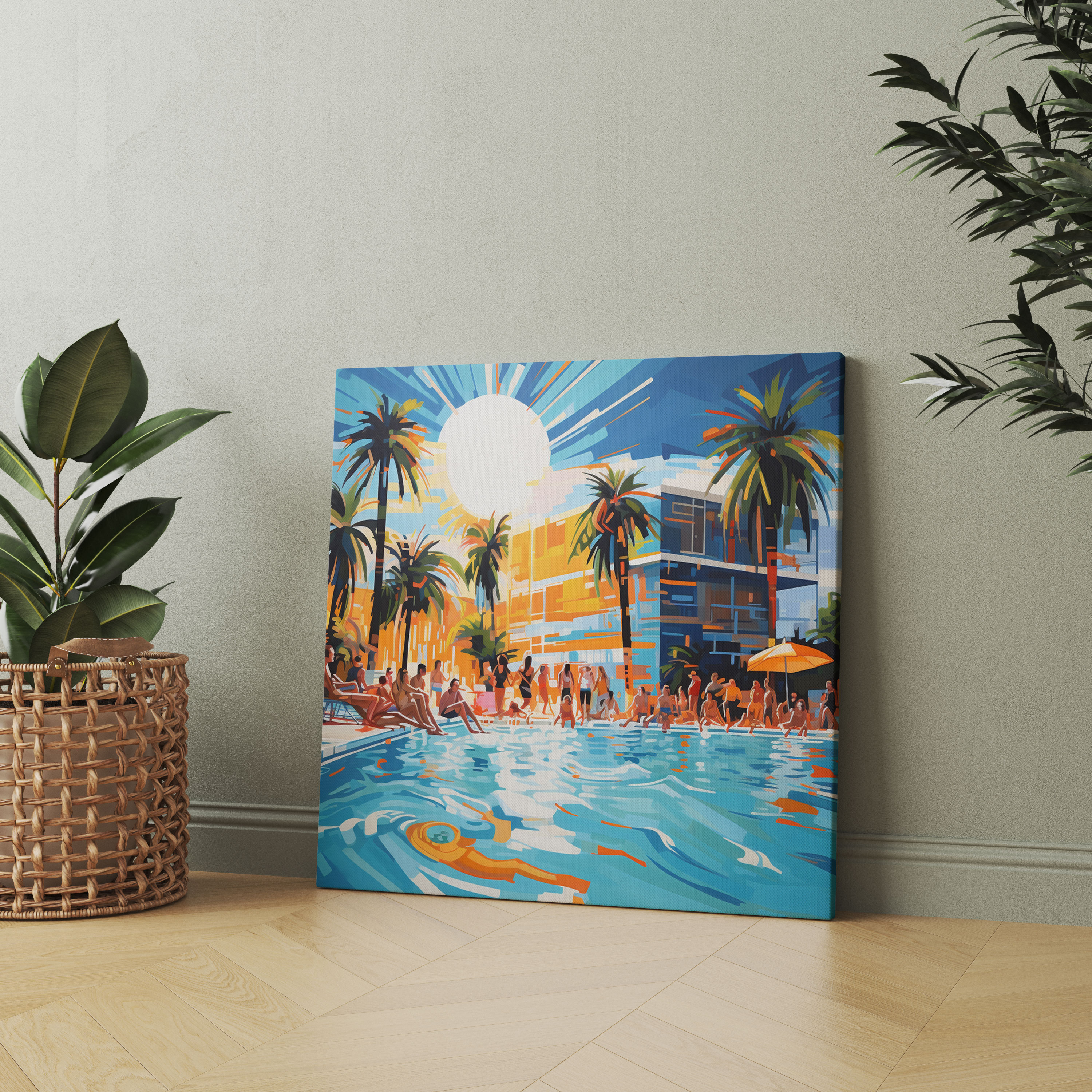 Pop Art Hotel Pool Painting Canvas Print - Hotel, Pop Art Style Painting, Hotel Pool, Canvas