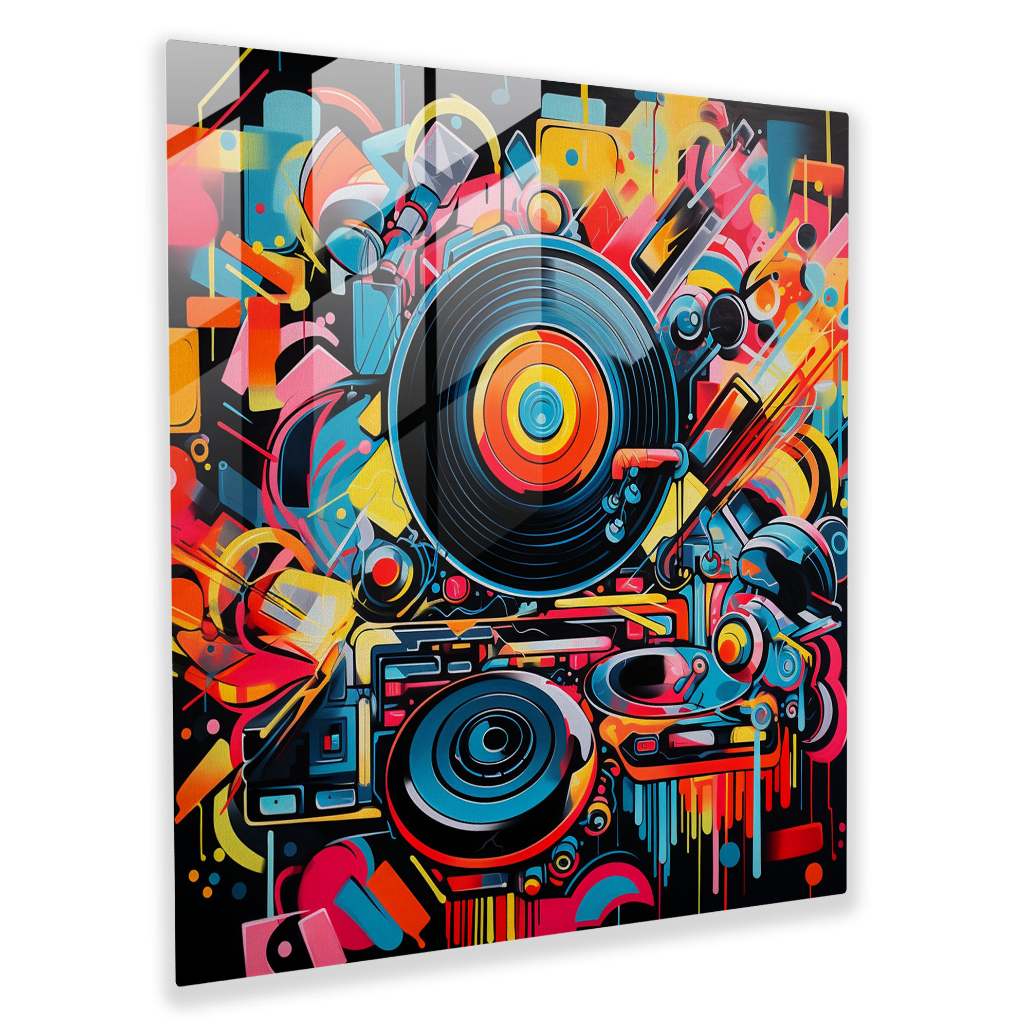 Urban Spectrum Glass Print - Vibrant Graffiti DJ Glass Wall Art - Modern Home Decoration