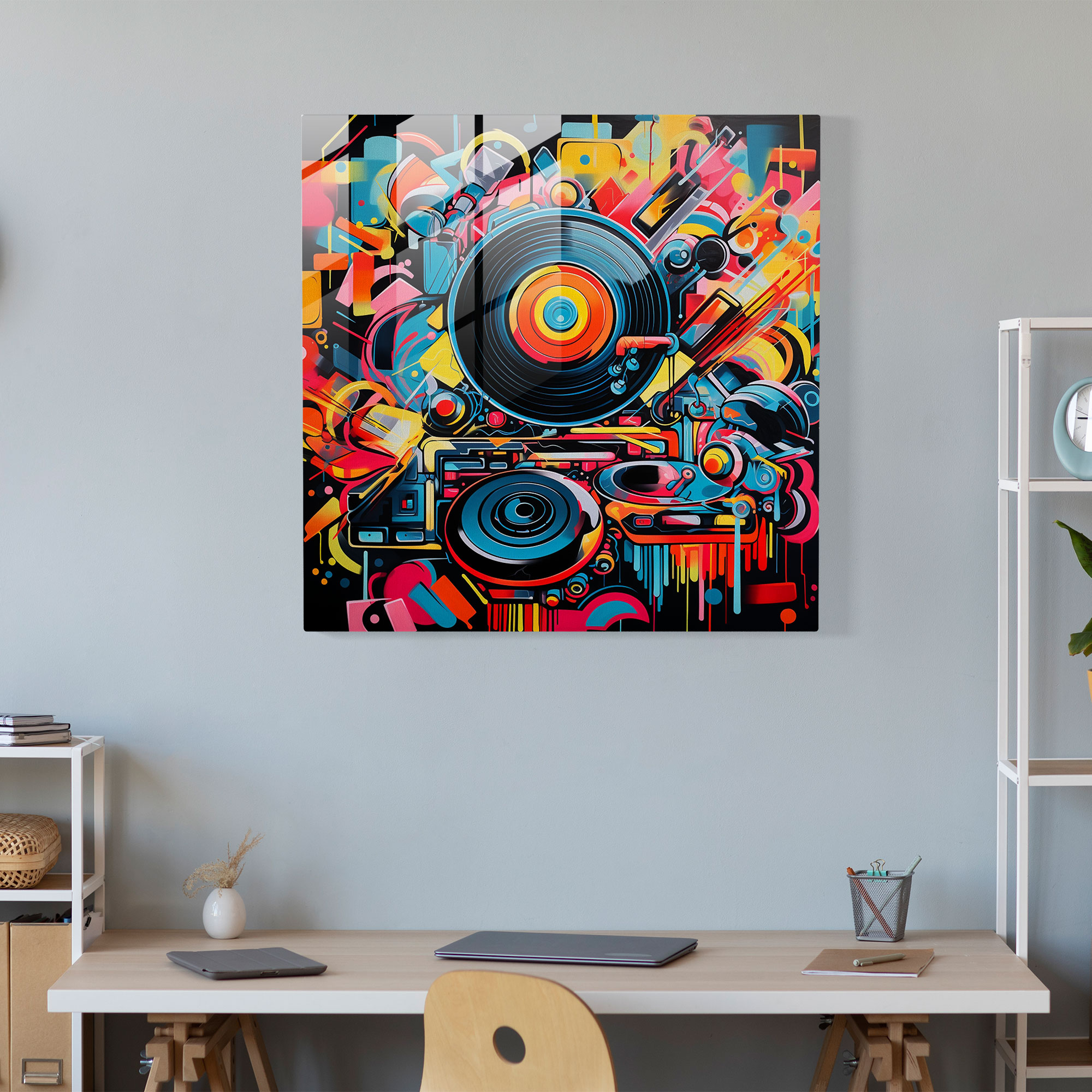 Urban Spectrum Glass Print - Vibrant Graffiti DJ Glass Wall Art - Modern Home Decoration