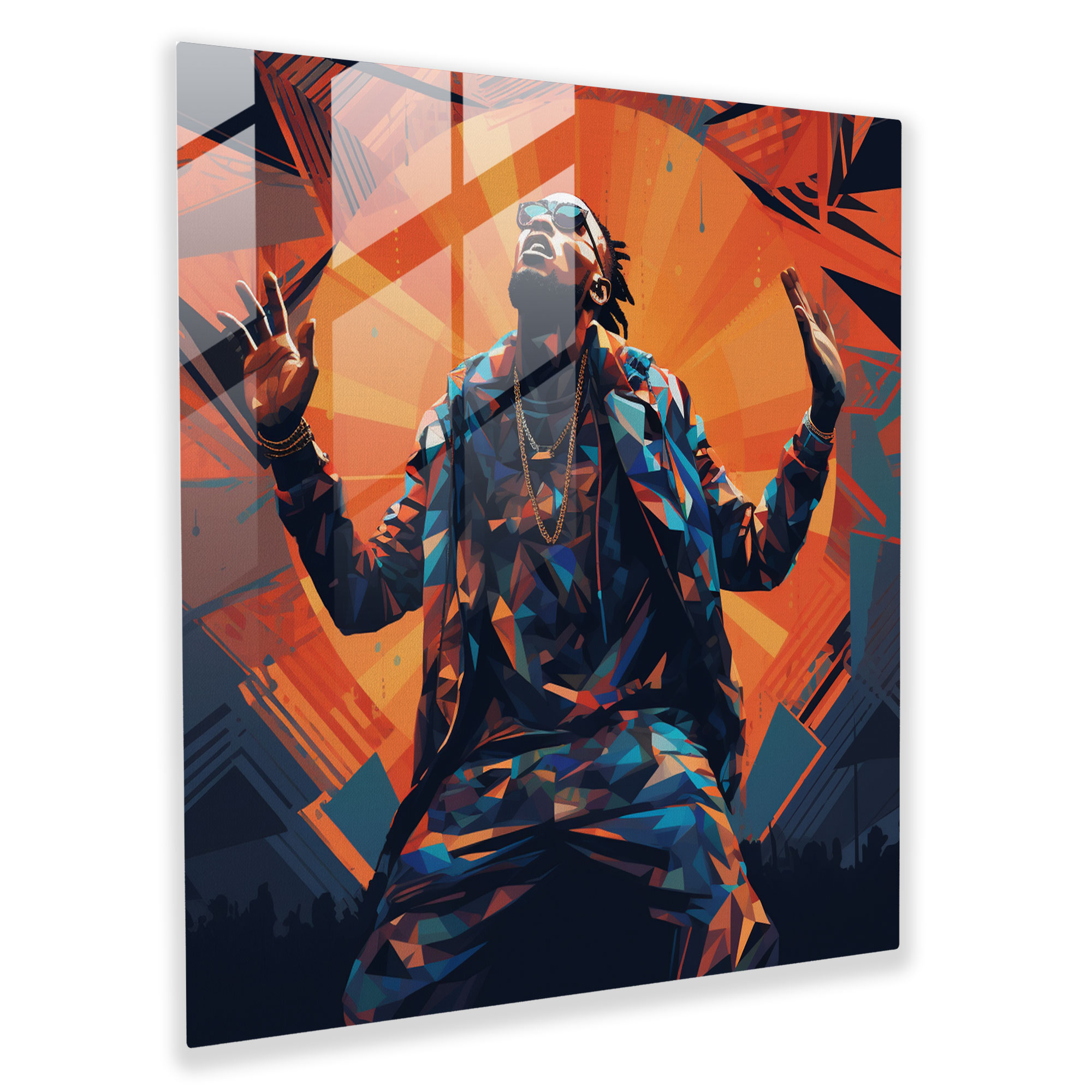 Abstract Geometry Glass Print - Dynamic Rapper Performance Glass Wall Art - Modern Home Decoration