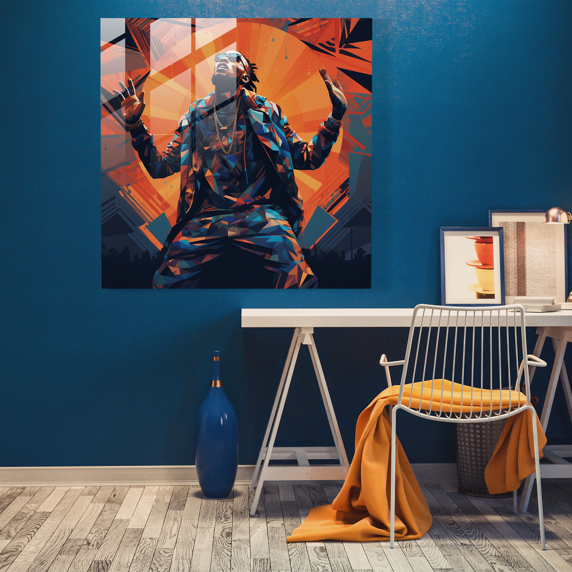 Abstract Geometry Glass Print - Dynamic Rapper Performance Glass Wall Art - Modern Home Decoration