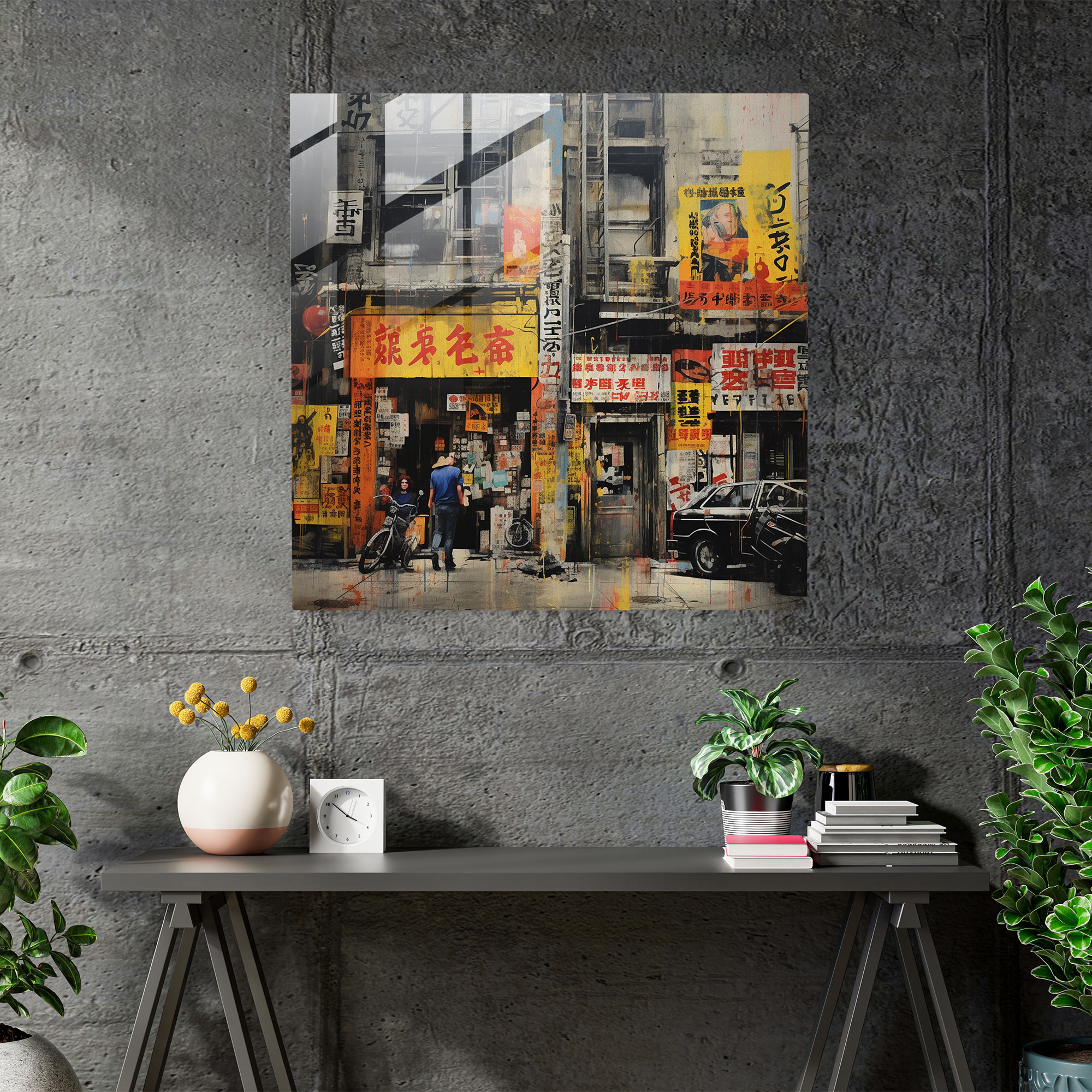 Eclectic Kaleidoscope Glass Print - Urban Street Scene Glass Wall Art - Modern Home Decoration