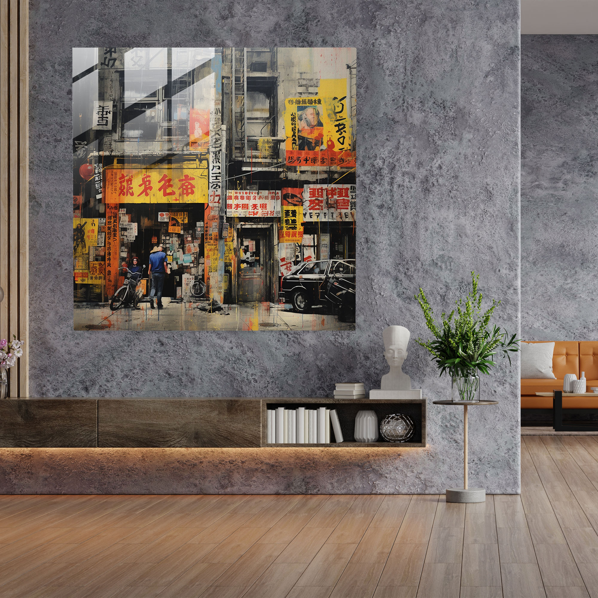 Eclectic Kaleidoscope Glass Print - Urban Street Scene Glass Wall Art - Modern Home Decoration