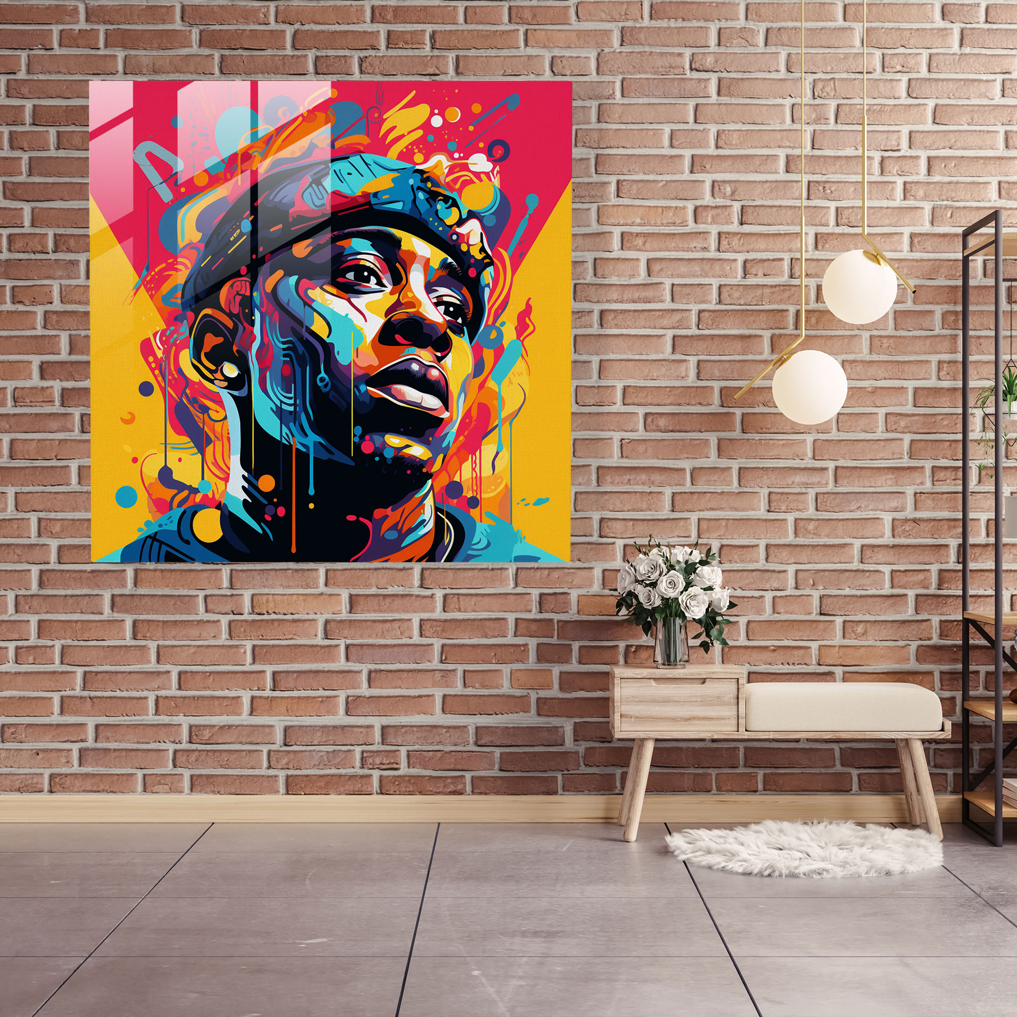 Pop Culture Verve Glass Print - Bold Rapper Portrait Glass Wall Art - Modern Home Decoration