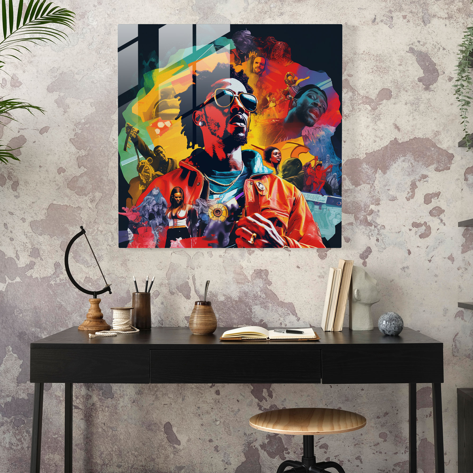 Iconic Album Symphony Glass Print - Hip-Hop Collage Glass Wall Art - Modern Home Decoration