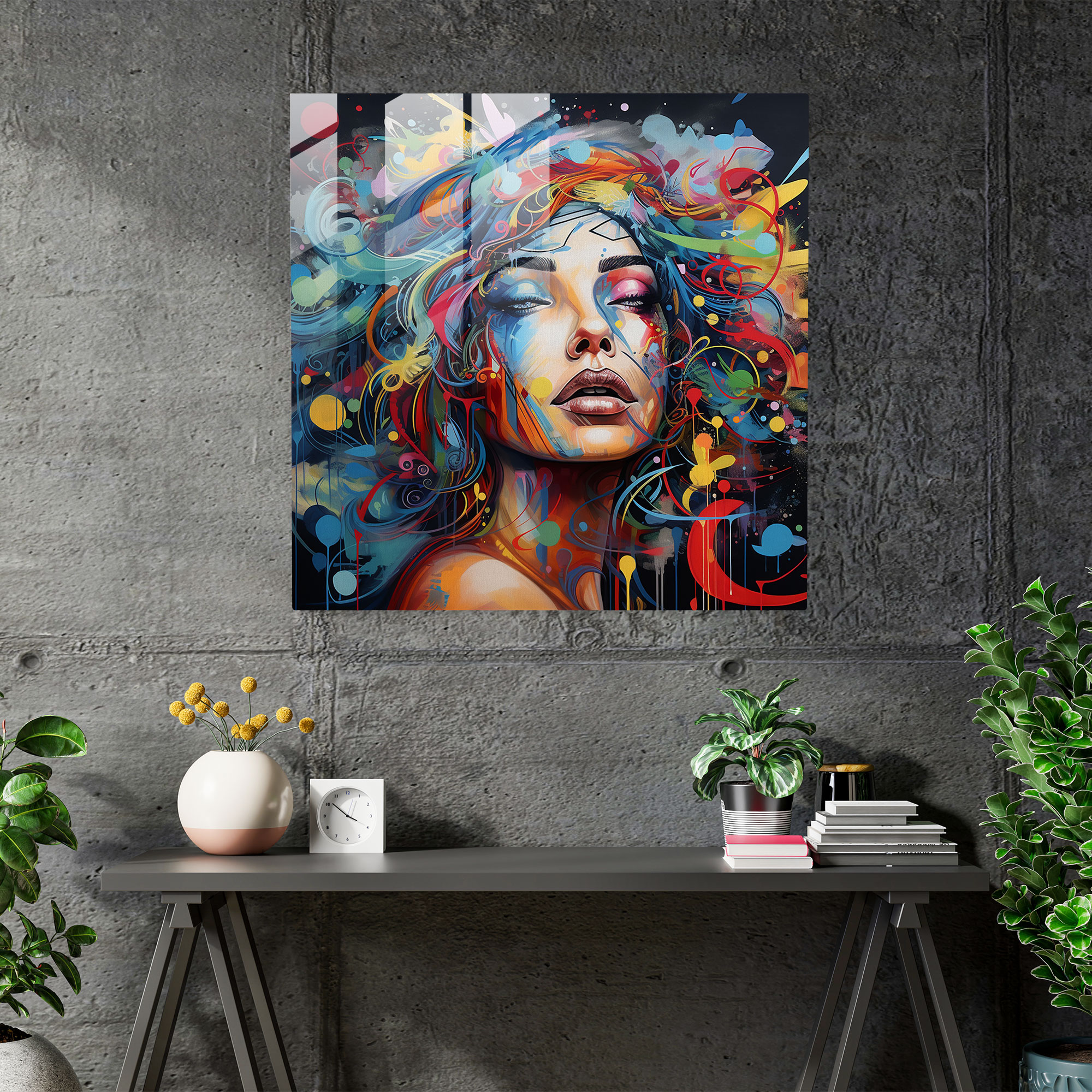 Street Art Explosion Glasbild - Bunte Graffiti Glas Wandkunst