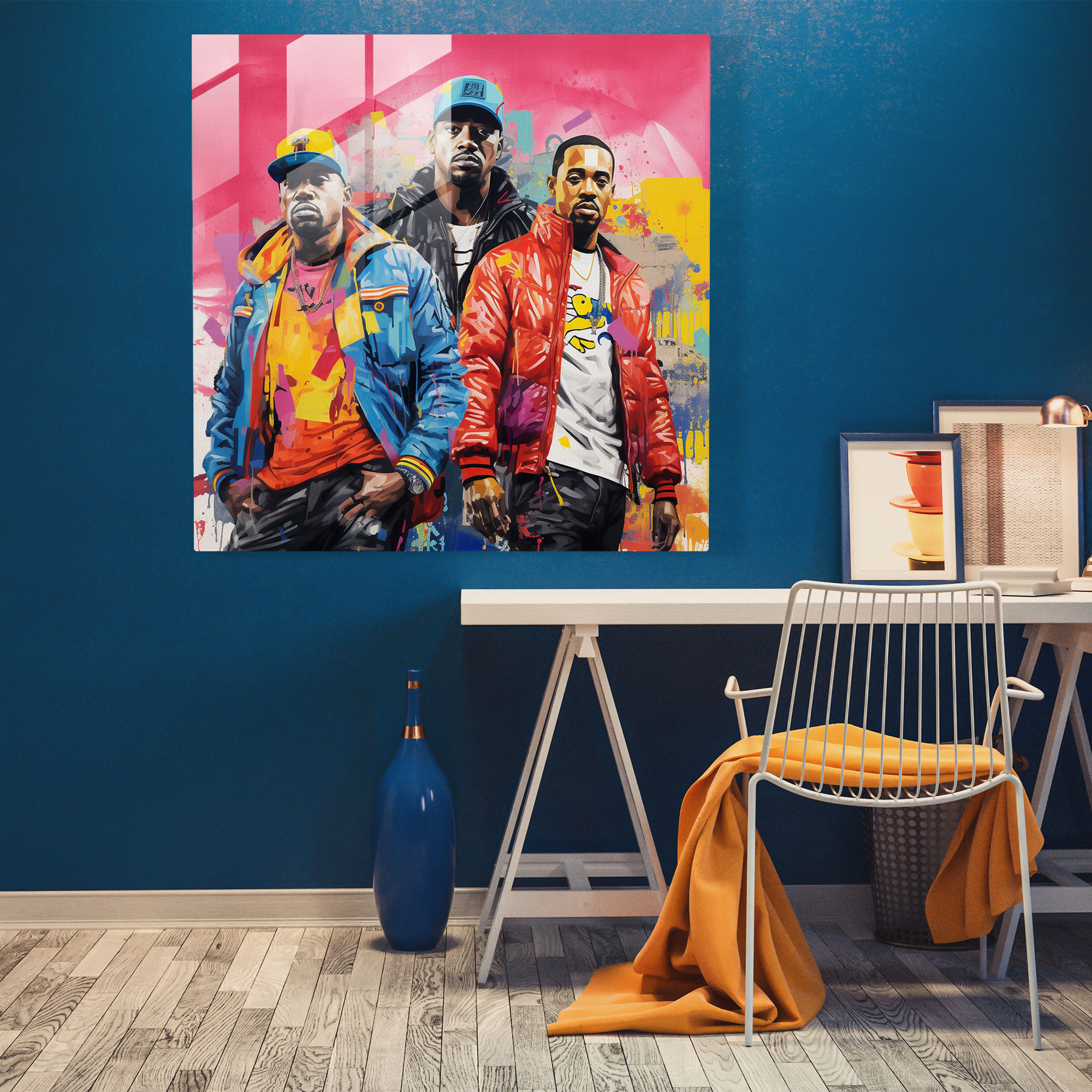 Glasbild Wanddeko im Hip-Hop Collage Design