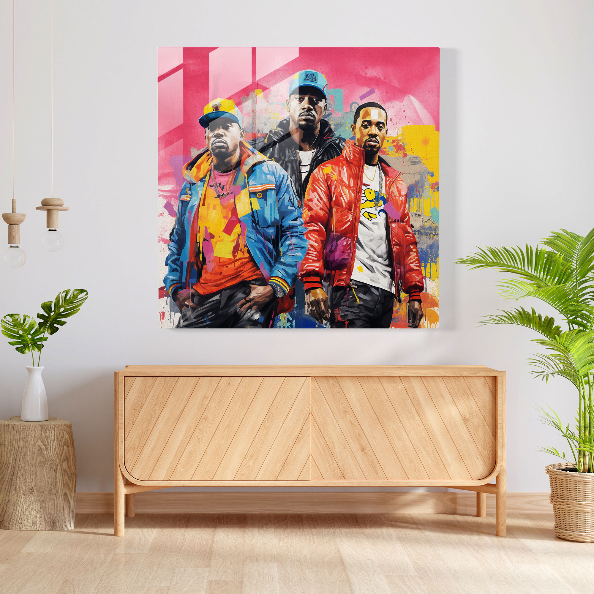 Glasbild Wanddeko im Hip-Hop Collage Design