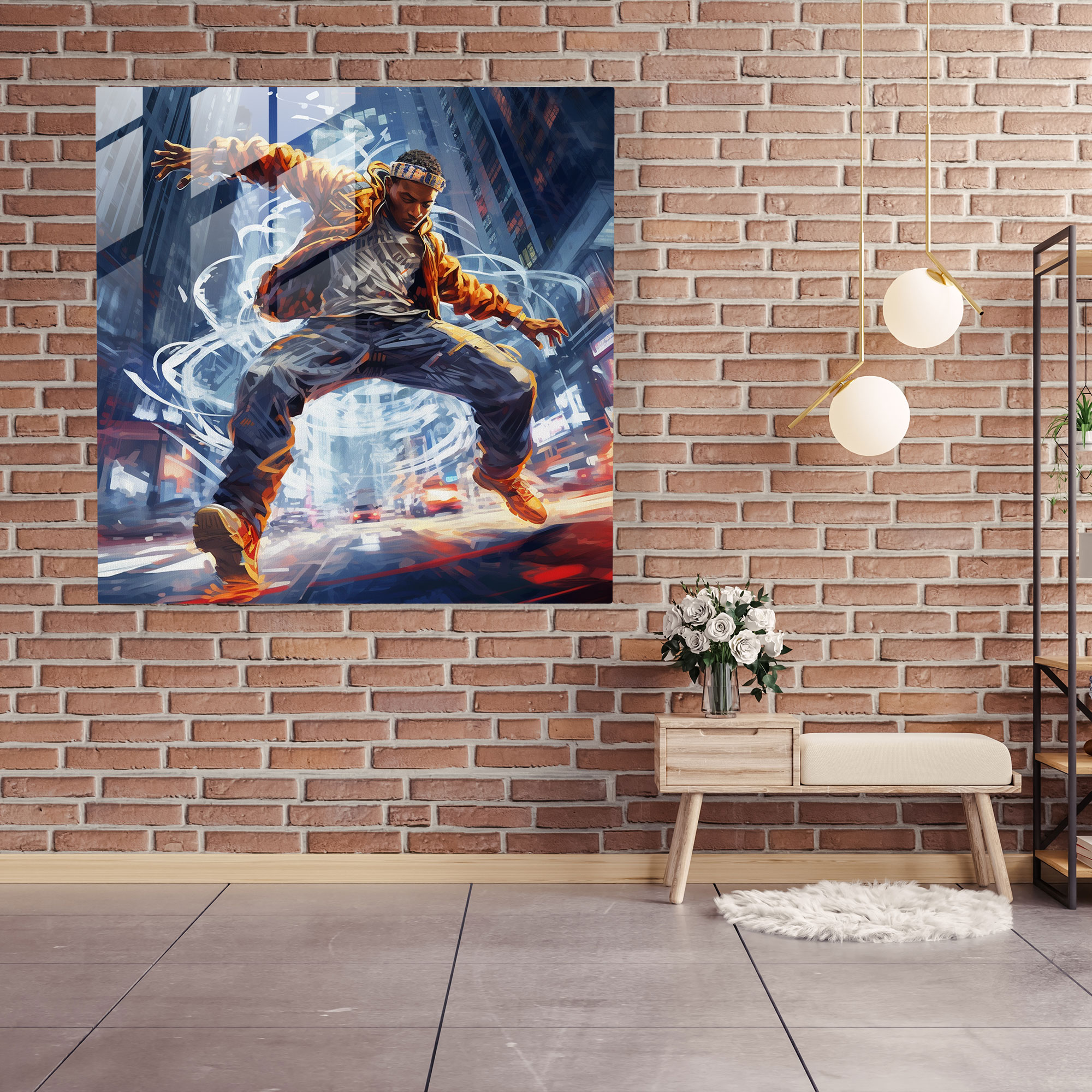 Dynamisches Breakdance Glasbild