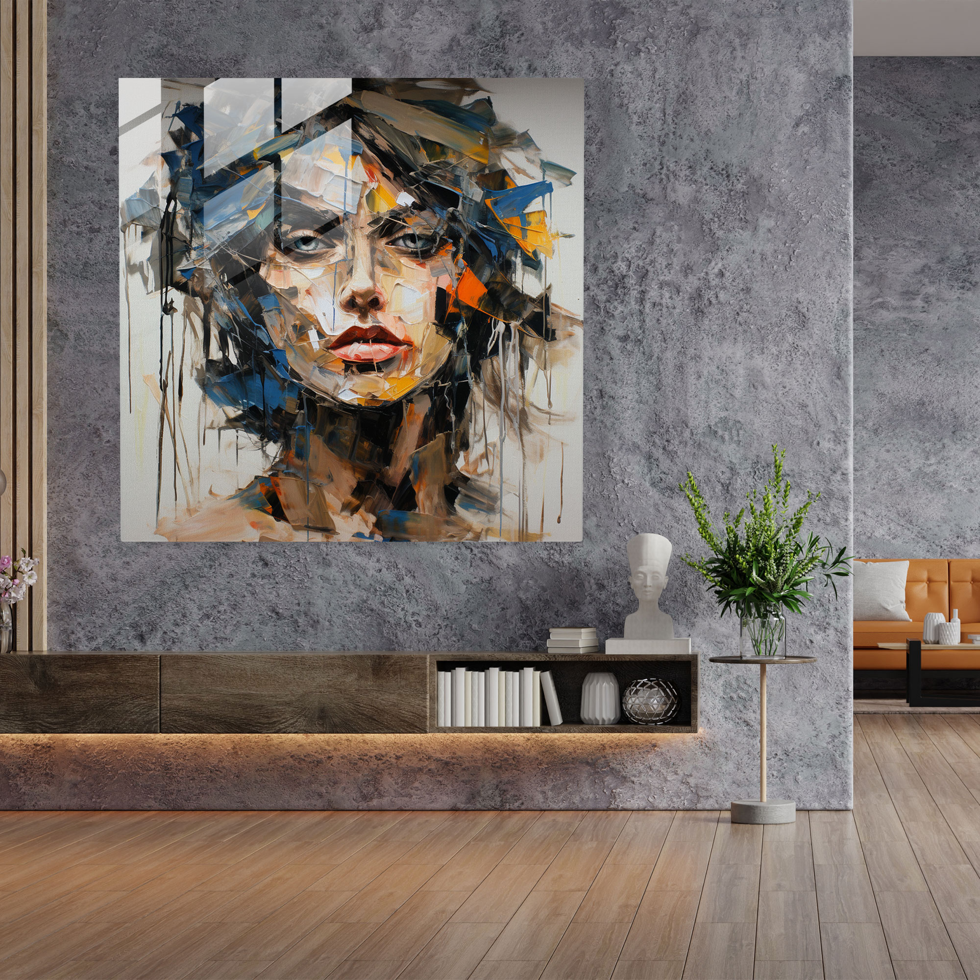 Bold Glass Print of Neo-Expressionist Portrait, Captivating Depiction, Raw Emotions, Human Complexities, Glass Wall Art, Wall Decoration, Home Decoration, Glass Print