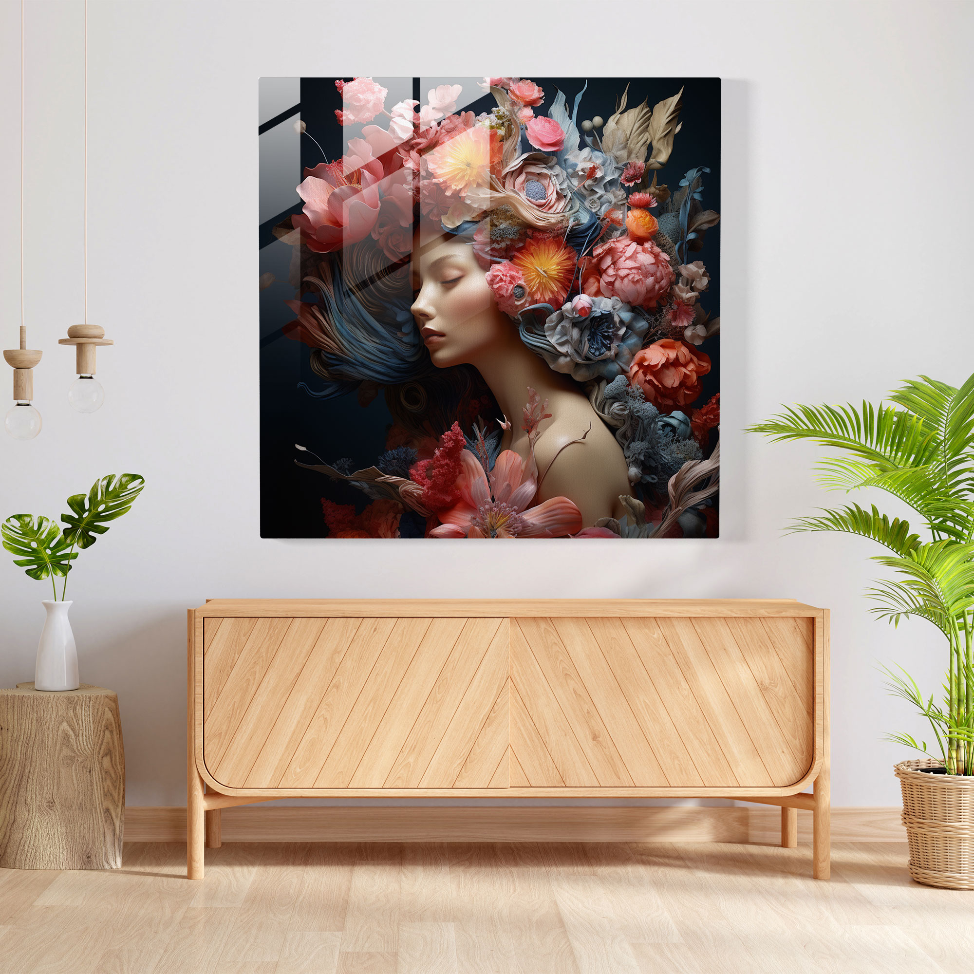 Prächtiges Blühendes Glasbild-Kunstwerk