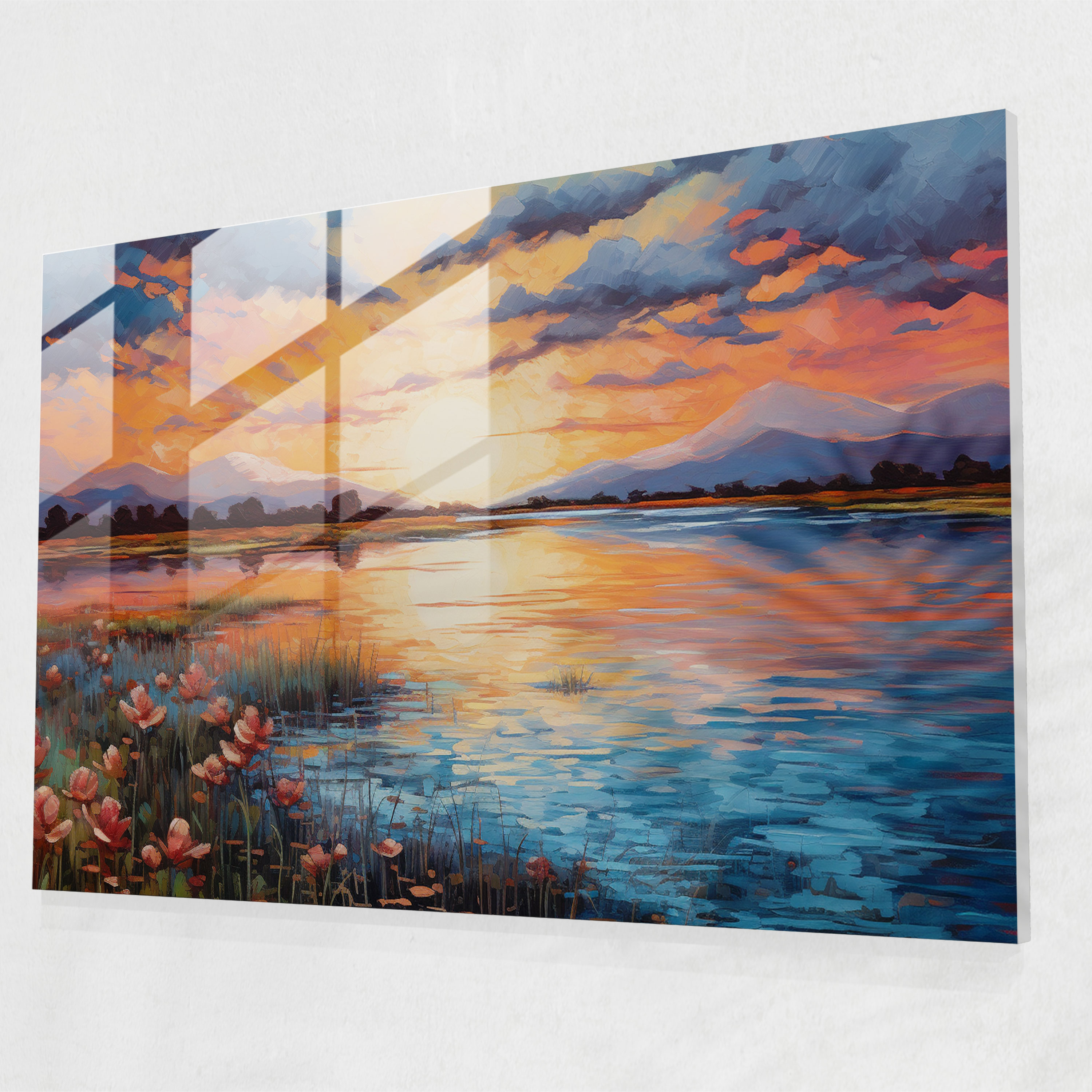 Tranquil Hypnosis Glass Wall Art - Hypnosis, Swirling Skies, Serene Landscape, Tranquil Lake