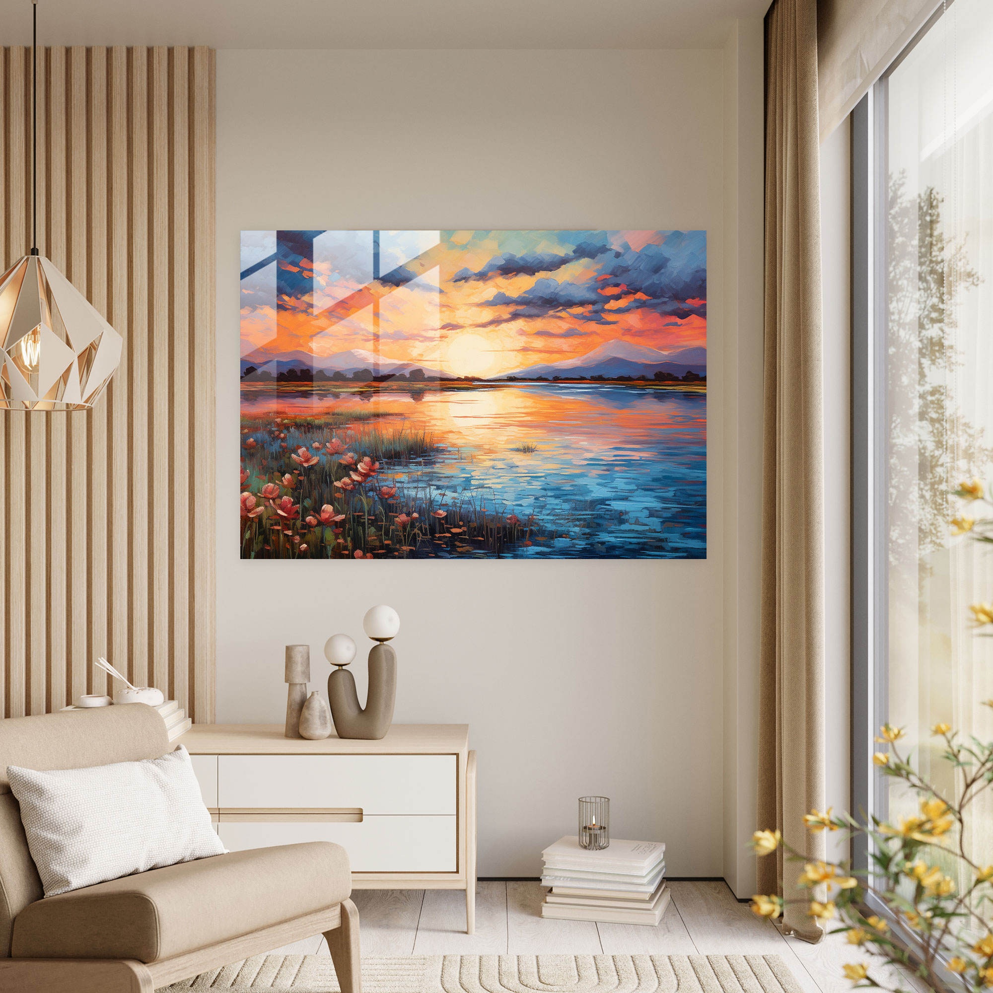 Tranquil Hypnosis Glass Wall Art - Hypnosis, Swirling Skies, Serene Landscape, Tranquil Lake