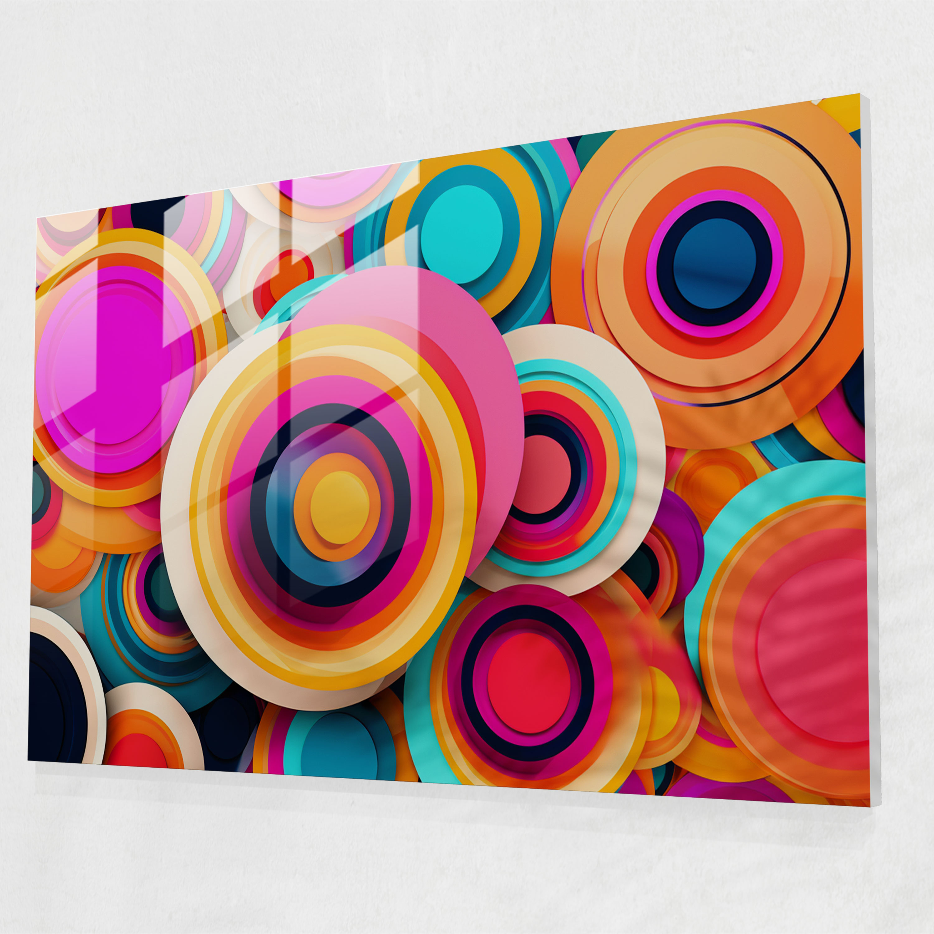 Canlı Hipnoz Cam Tablo Sanatı - Hipnoz Konsantrik Daireler Cam Tablo Pop Art Tarzı