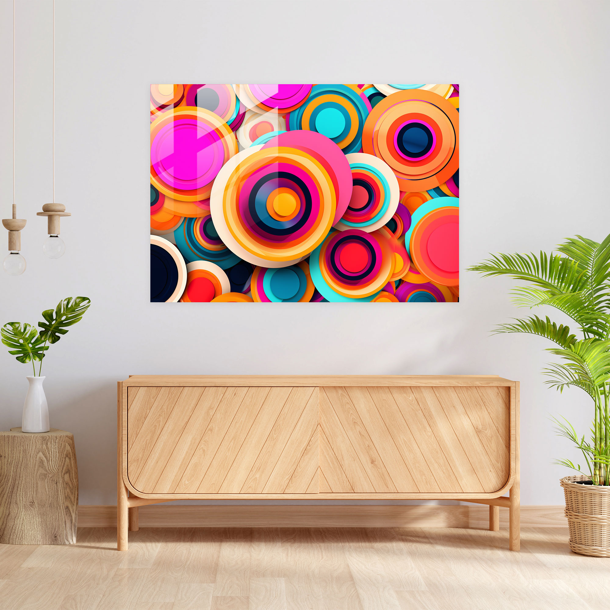 Canlı Hipnoz Cam Tablo Sanatı - Hipnoz Konsantrik Daireler Cam Tablo Pop Art Tarzı