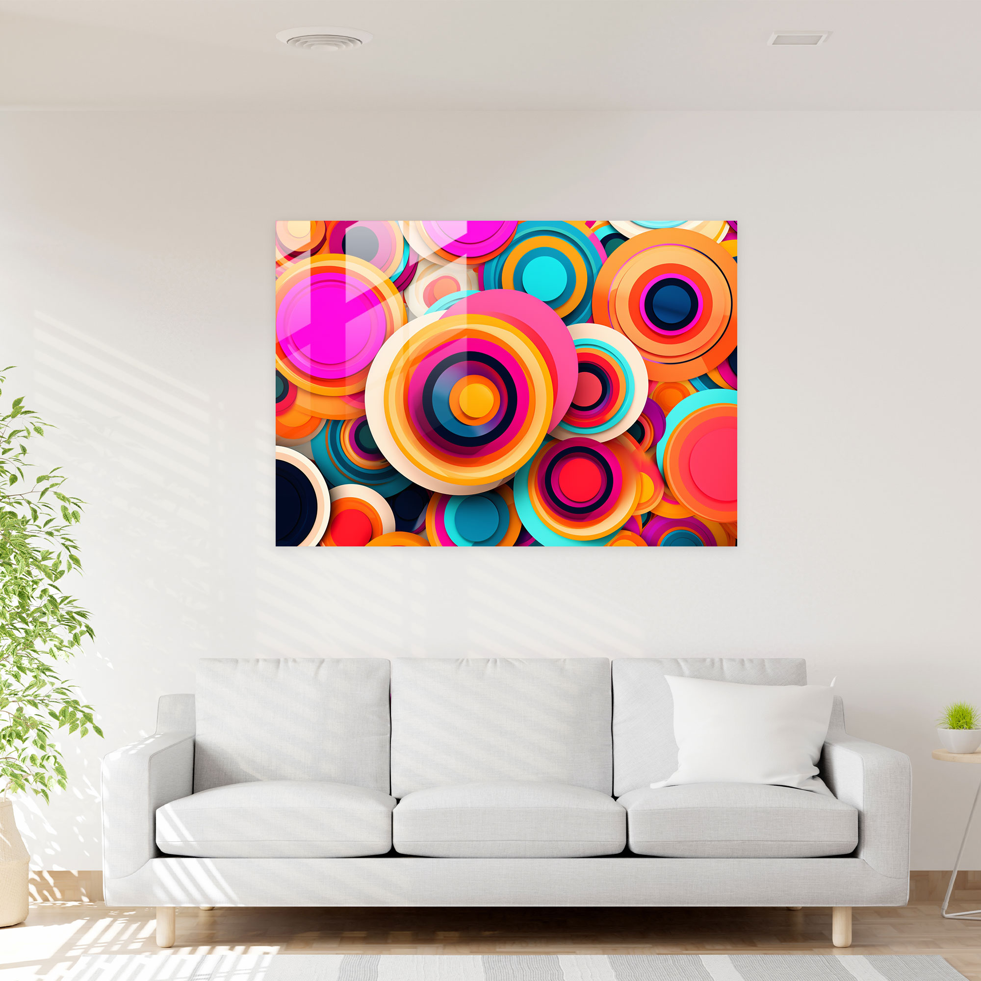 Canlı Hipnoz Cam Tablo Sanatı - Hipnoz Konsantrik Daireler Cam Tablo Pop Art Tarzı