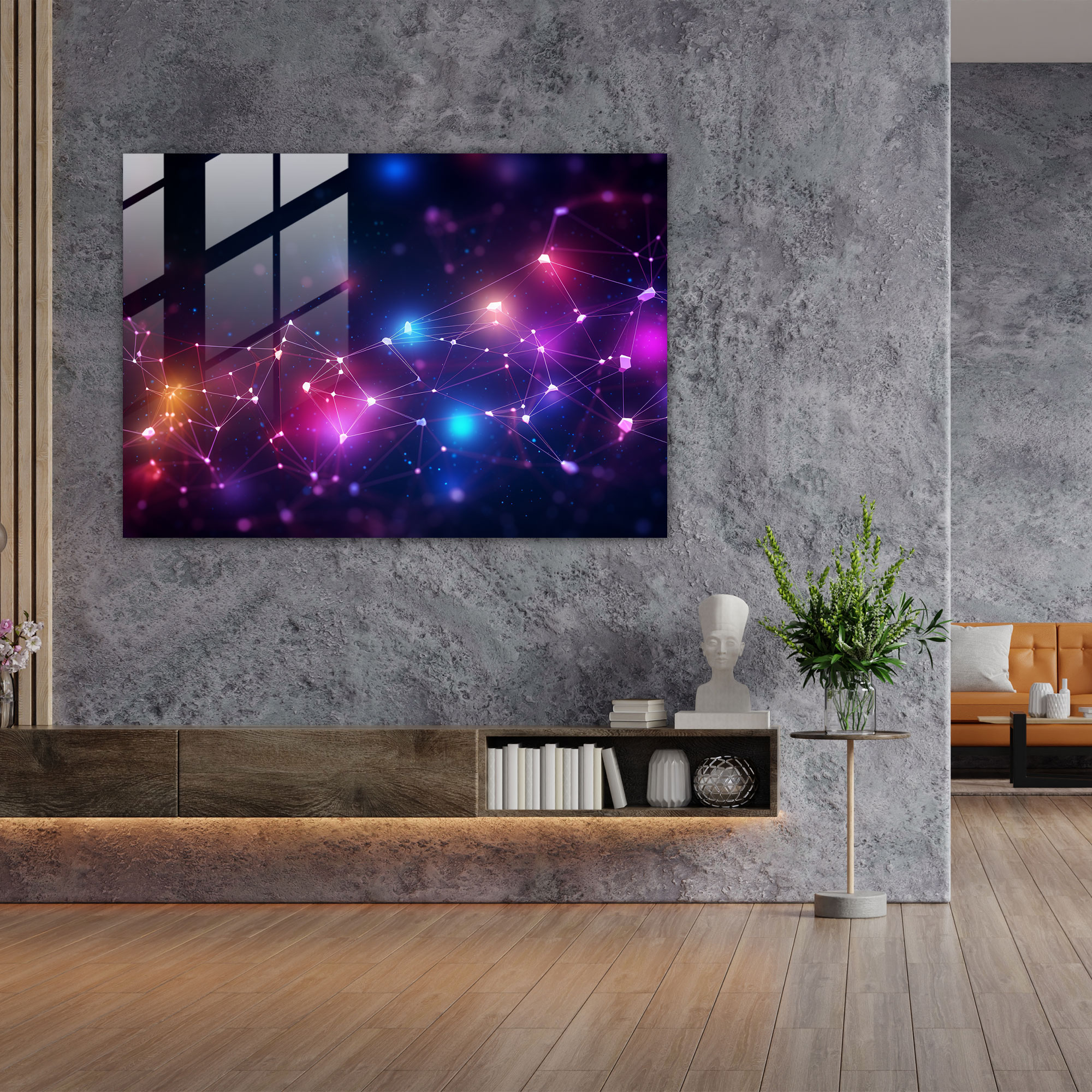 Gelecek Odaklı Hipnoz Cam Tablo - Hipnoz Cam Tablo Bağlantılı Çizgiler Modern Sanat