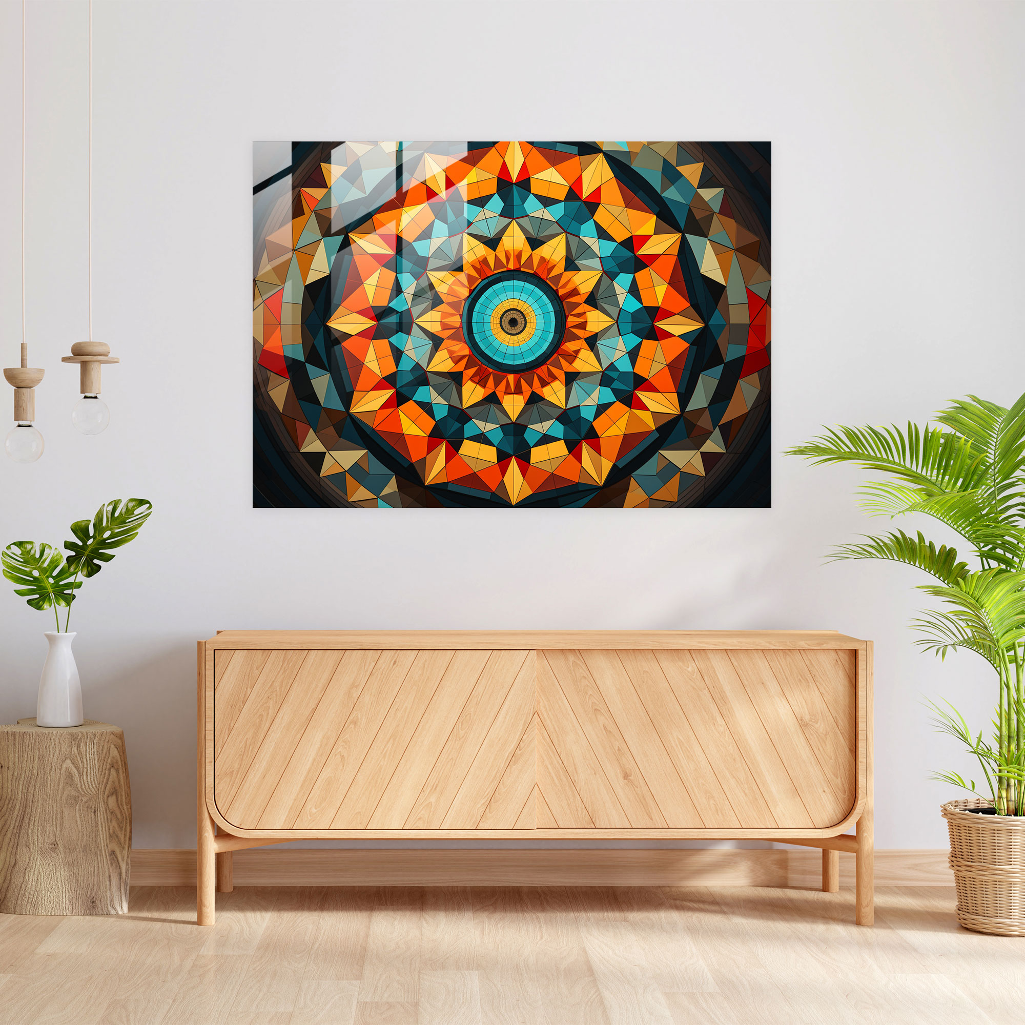 Kaleidoskop Hipnoz Cam Tablo - Hipnoz Cam Duvar Sanatı Kaleidoskop Şekiller ve Renkler