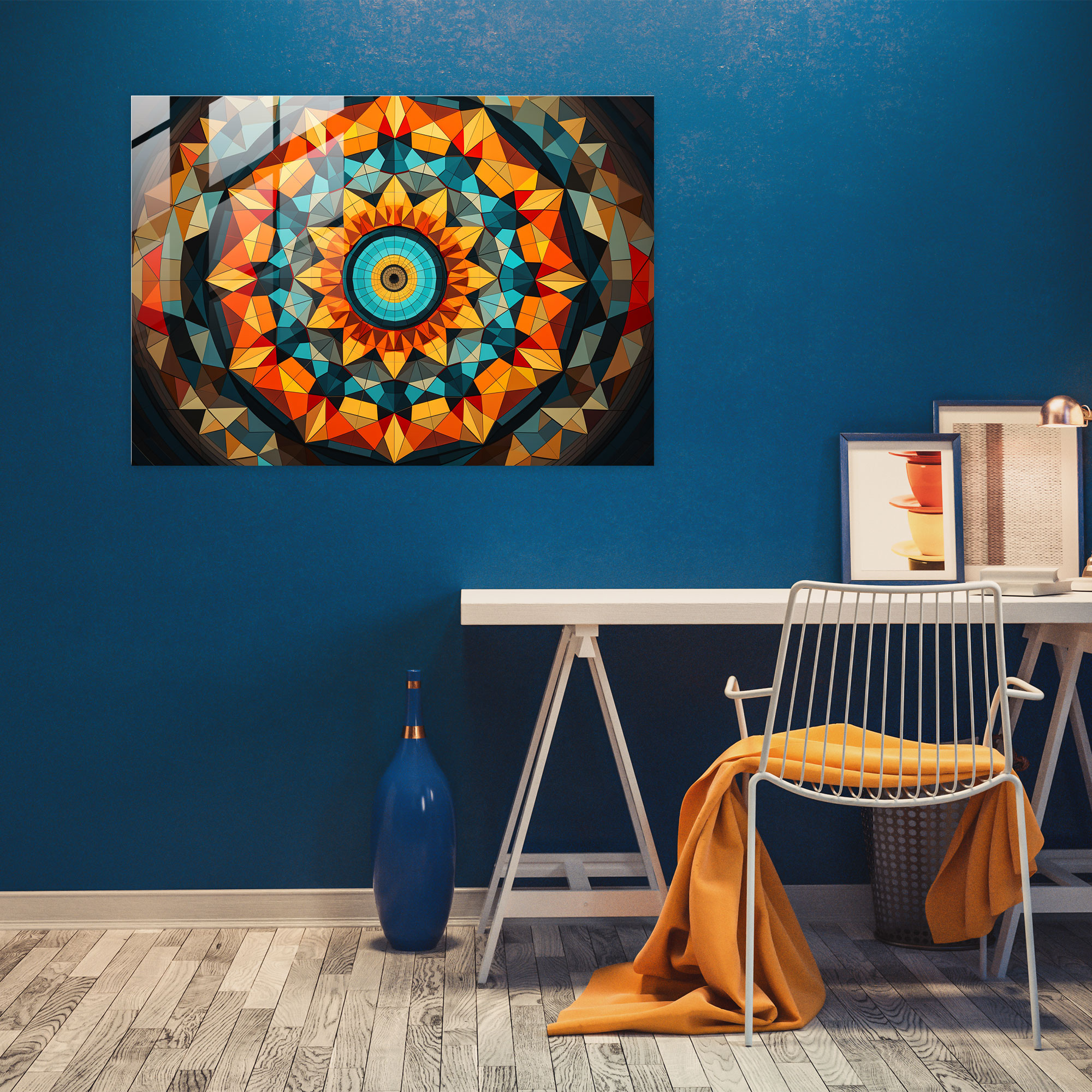 Kaleidoskop Hipnoz Cam Tablo - Hipnoz Cam Duvar Sanatı Kaleidoskop Şekiller ve Renkler