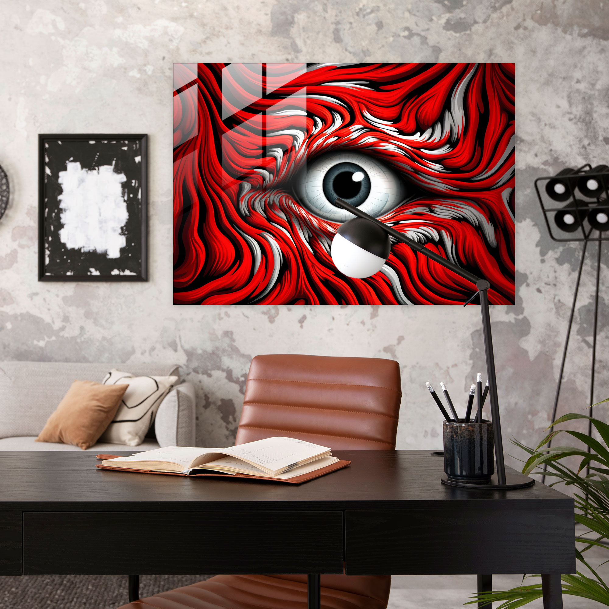 Hypnosis Glass Print - Enigmatic Gaze - Hypnosis, Modern Art, Radiating Concentric Patterns, Captivating