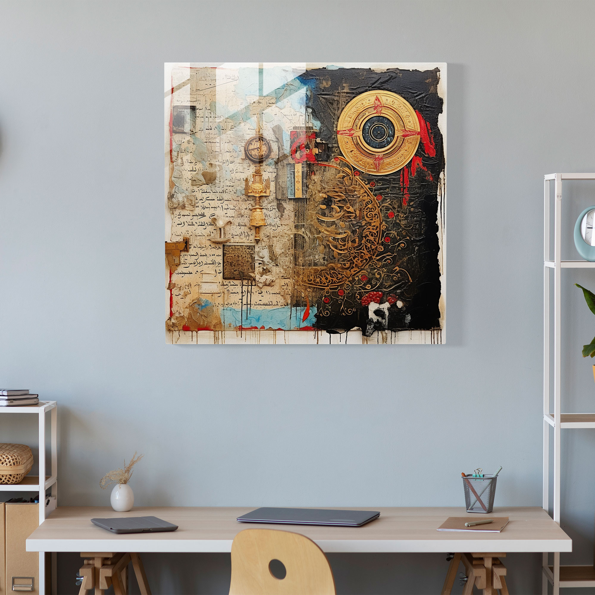 Kutsal Kur'an Karışık Medya Kolaj Cam Tablo - Kutsal Kur'an Cam Duvar Sanatı Modern Sanat