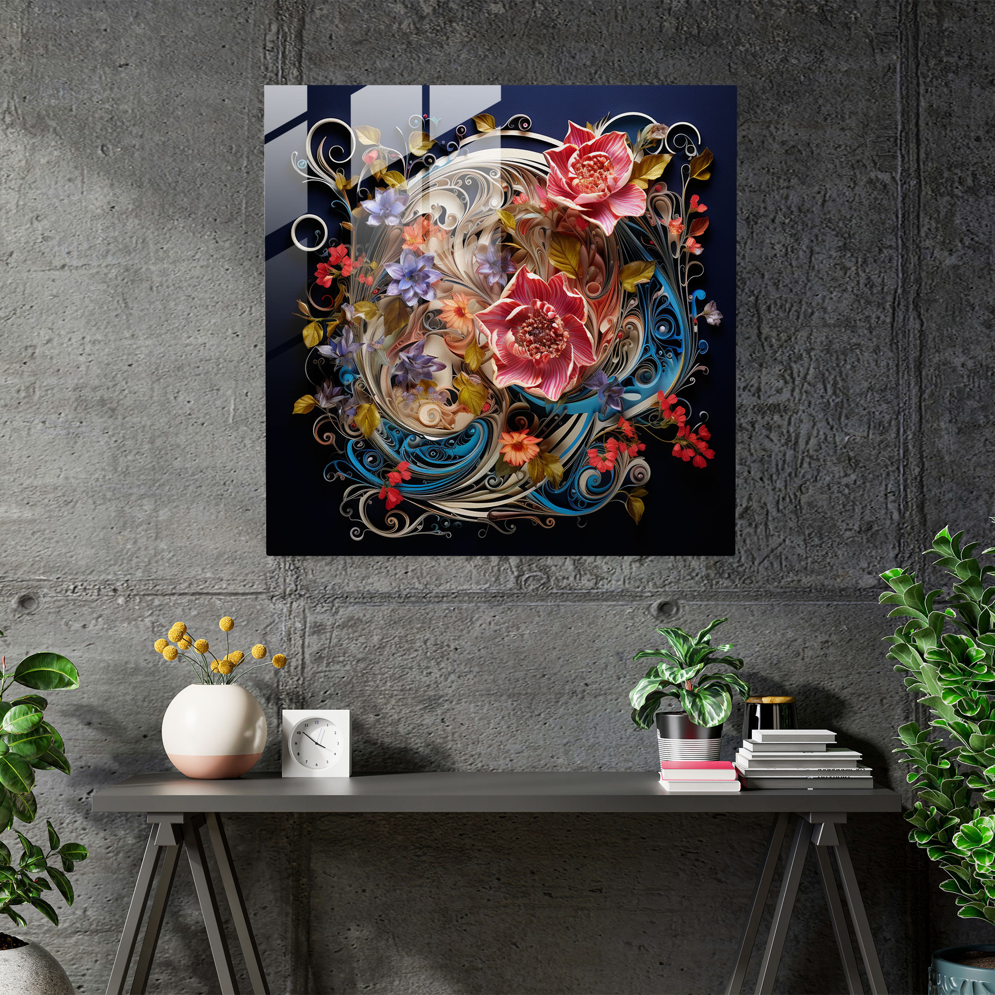 Holy Quran Floral Glass Wall Art - Holy Quran, Holy Quran, Floral Motifs, Wall Decoration