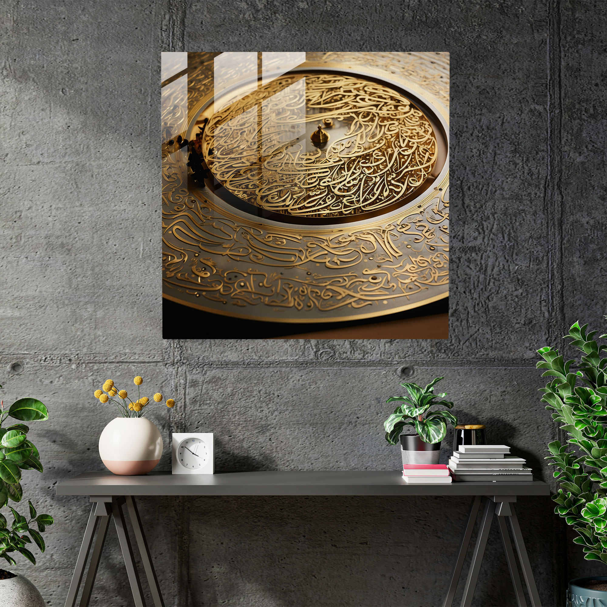 Kutsal Kuran Cam Tablo - Altın Mürekkep Hat Sanatı - Duvar Dekorasyonu Modern Sanat Cam Sanatı