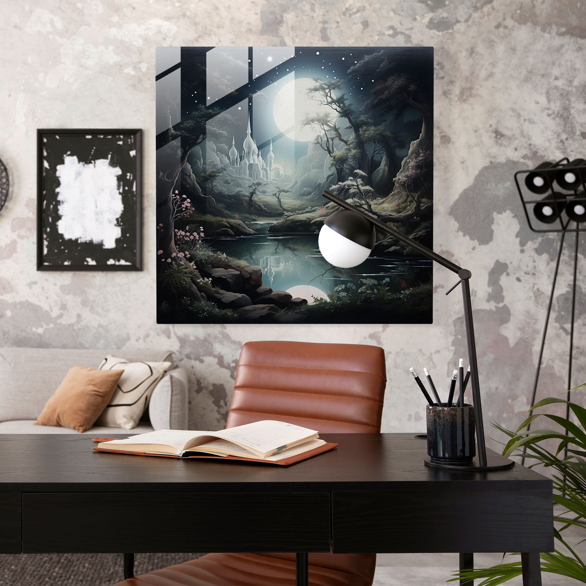 Holy Quran Glass Print - Tranquil Moonlit Landscape - Holy Quran, Glass Print, Moonlit Scene, Modern Art