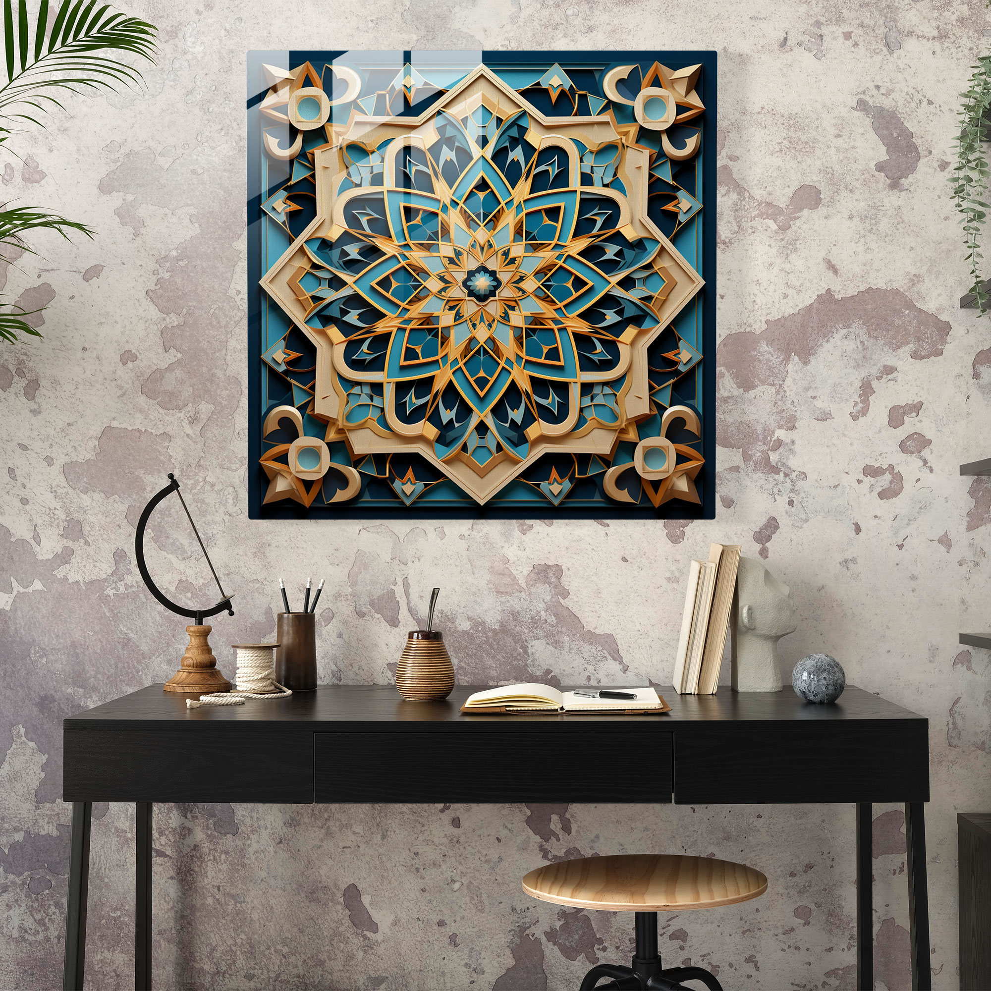 Kutsal Kuran Cam Tablo - Geometrik İslam Sanatı - Modern Sanat Ev Dekorasyonu